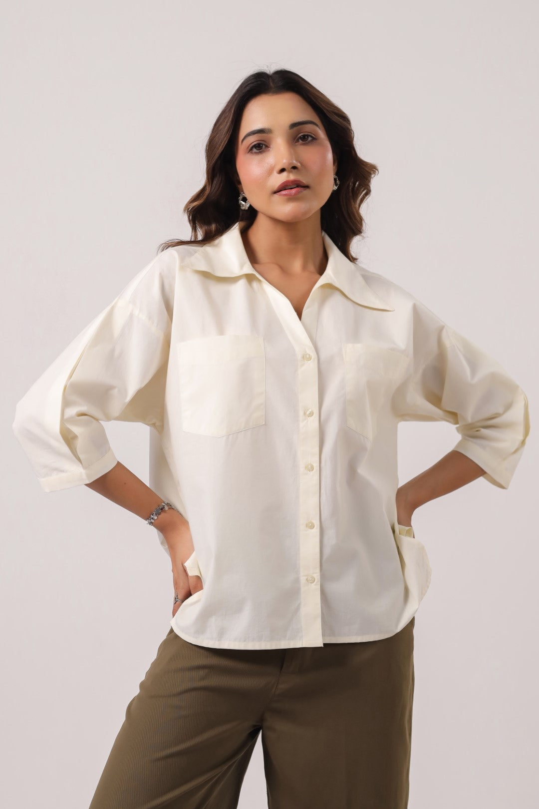 Women’s Off White Cotton Poplin Top
