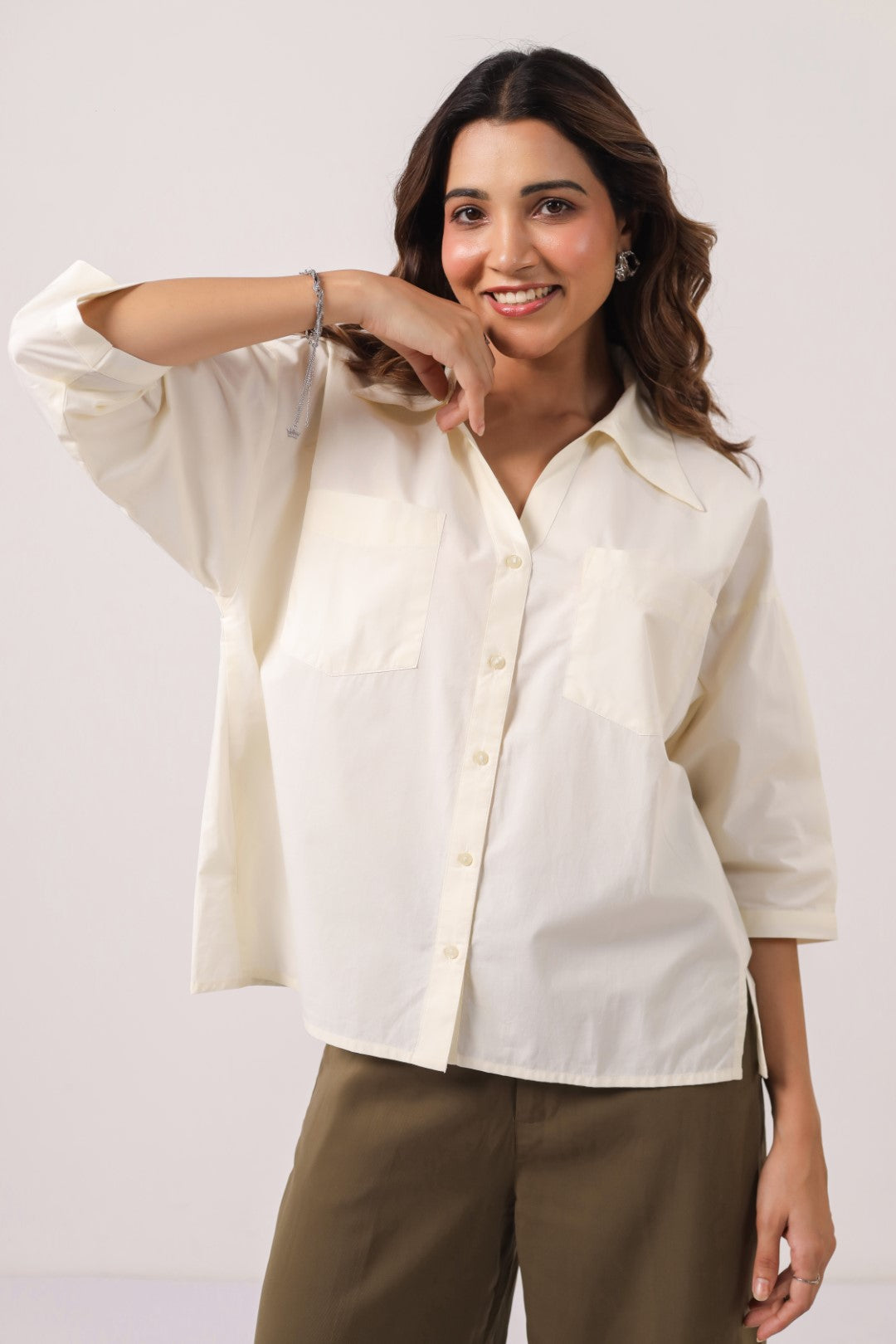 Women’s Off White Cotton Poplin Top