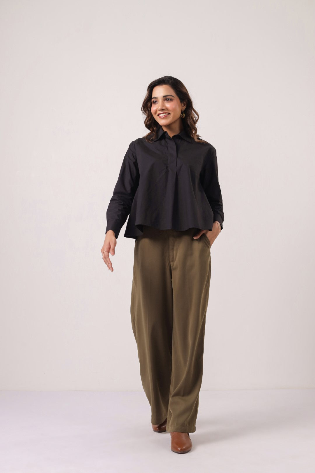 Women’s Black Cotton Poplin Top