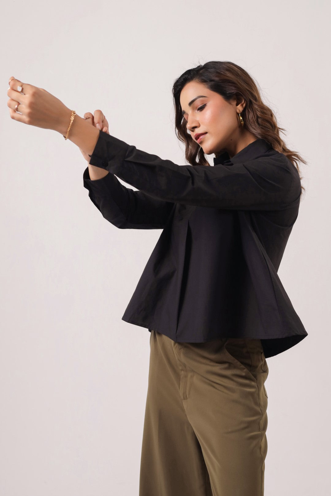 Women’s Black Cotton Poplin Top