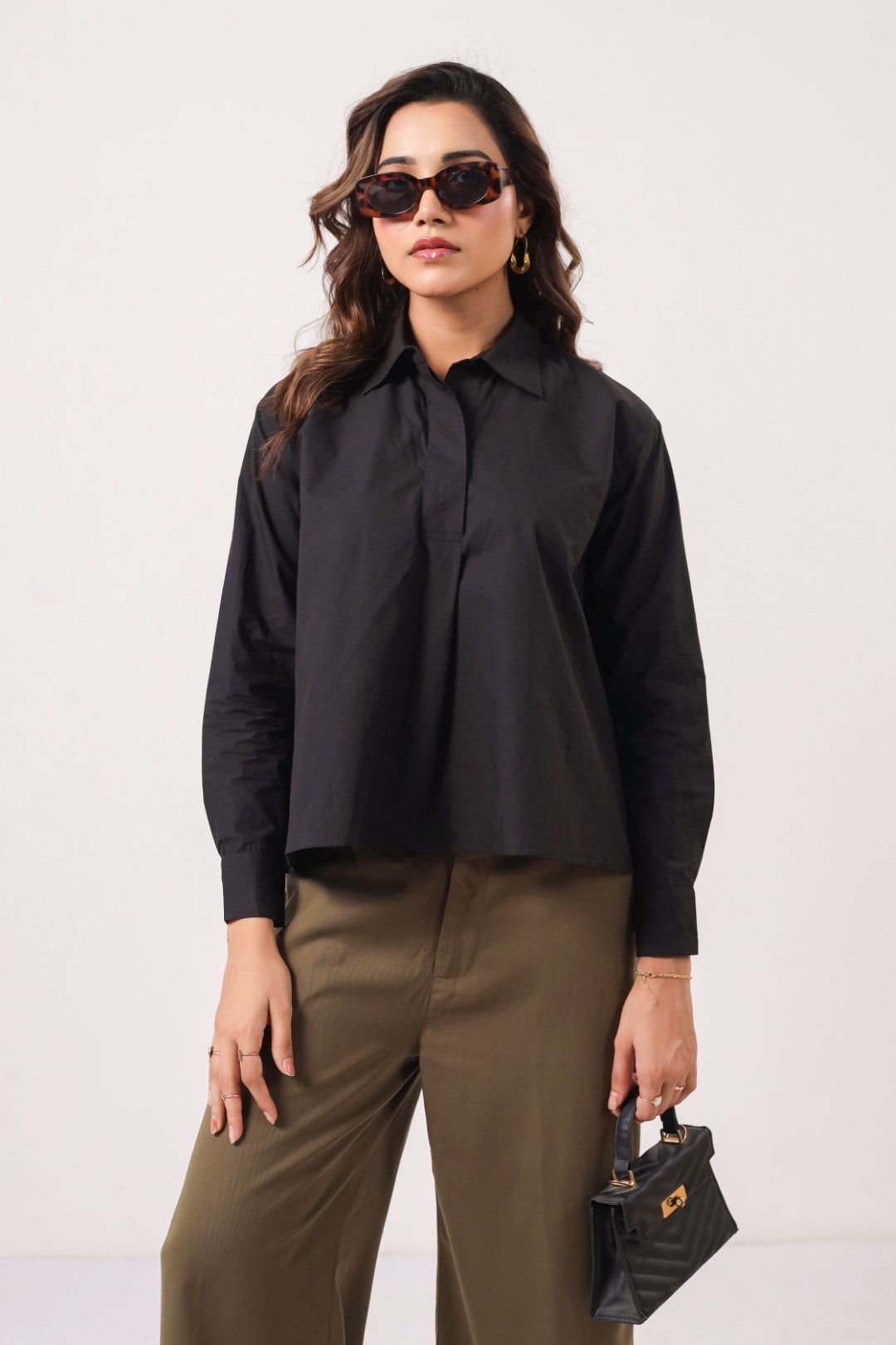 Women’s Black Cotton Poplin Top