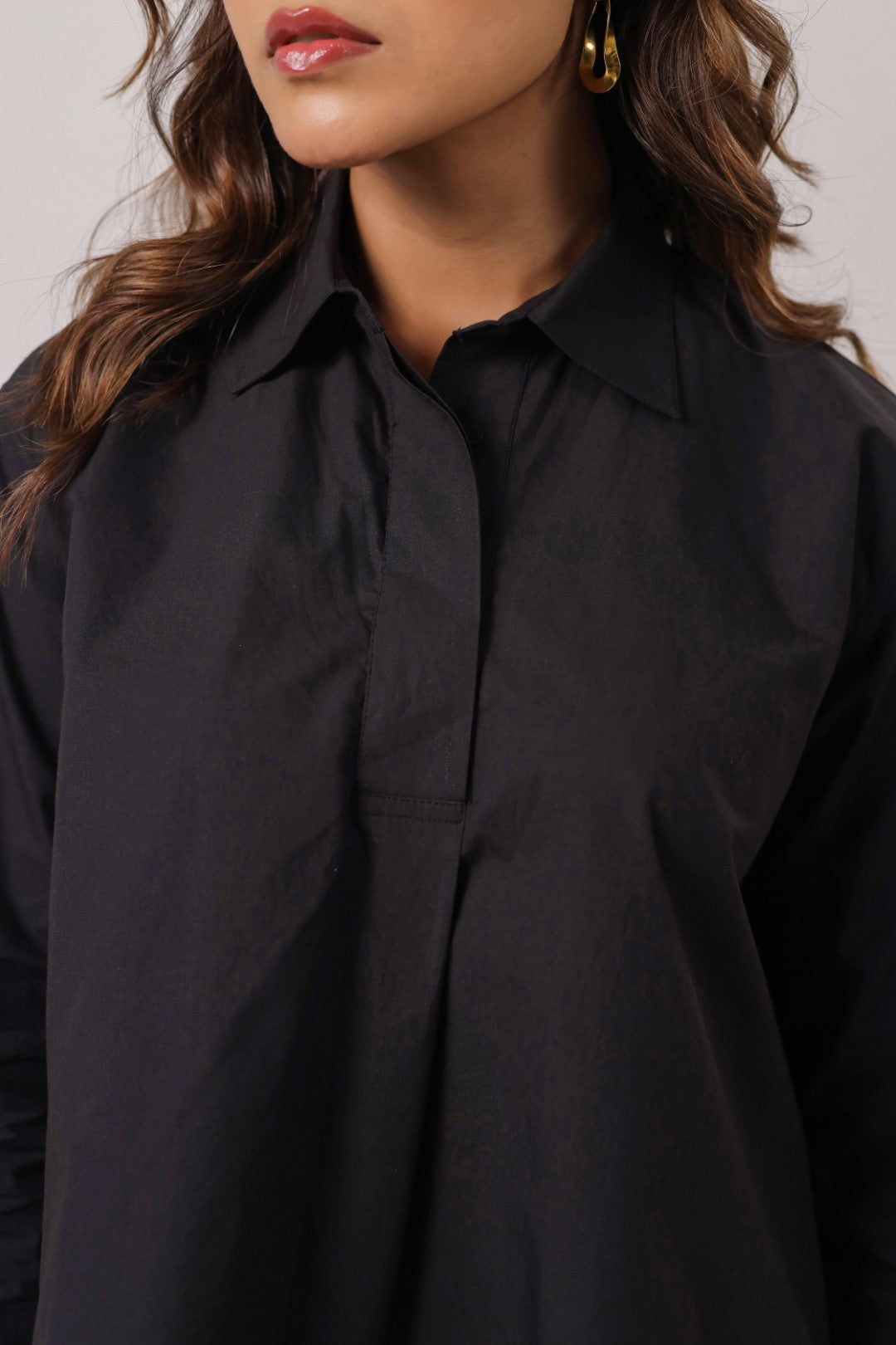 Women’s Black Cotton Poplin Top