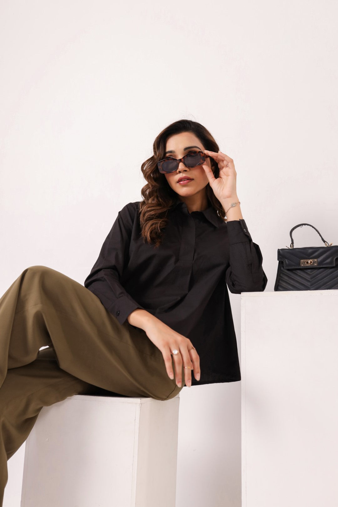 Women’s Black Cotton Poplin Top