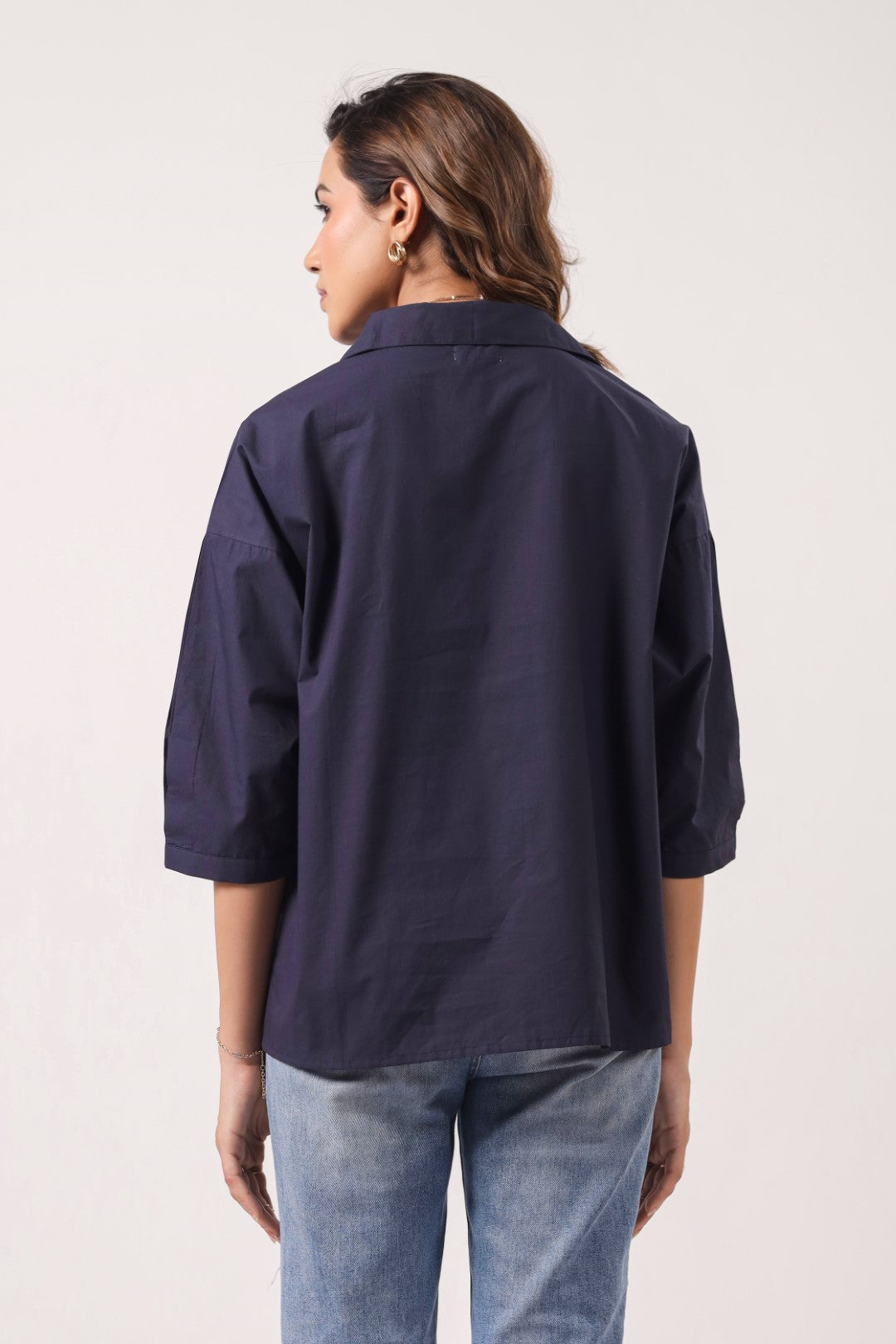 Women’s Navy Cotton Poplin Top