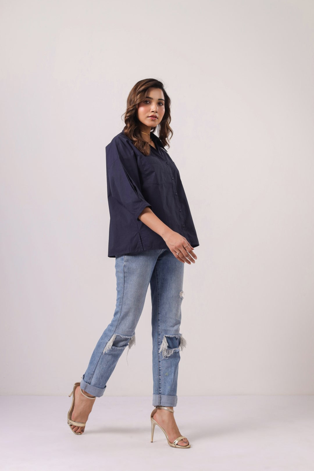 Women’s Navy Cotton Poplin Top