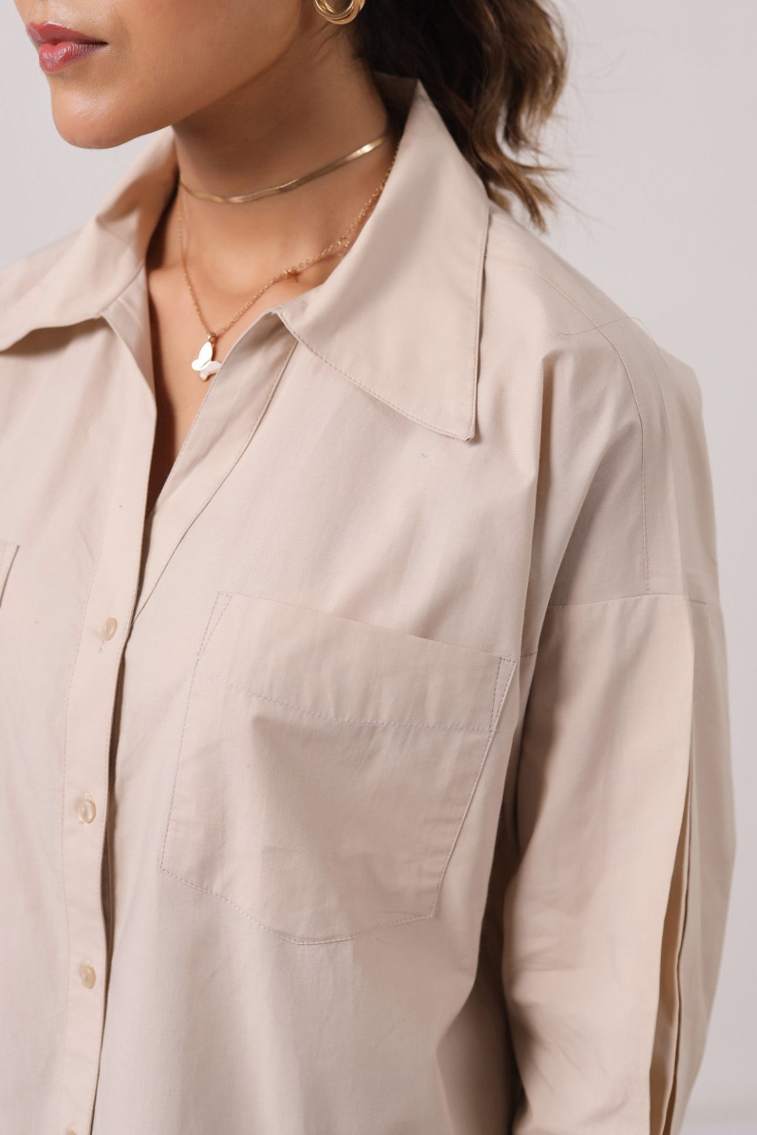 Women’s Beige Cotton Poplin Top