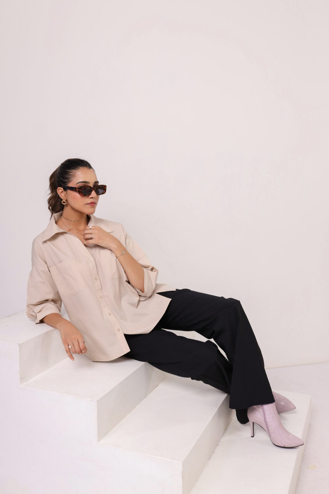 Women’s Beige Cotton Poplin Top