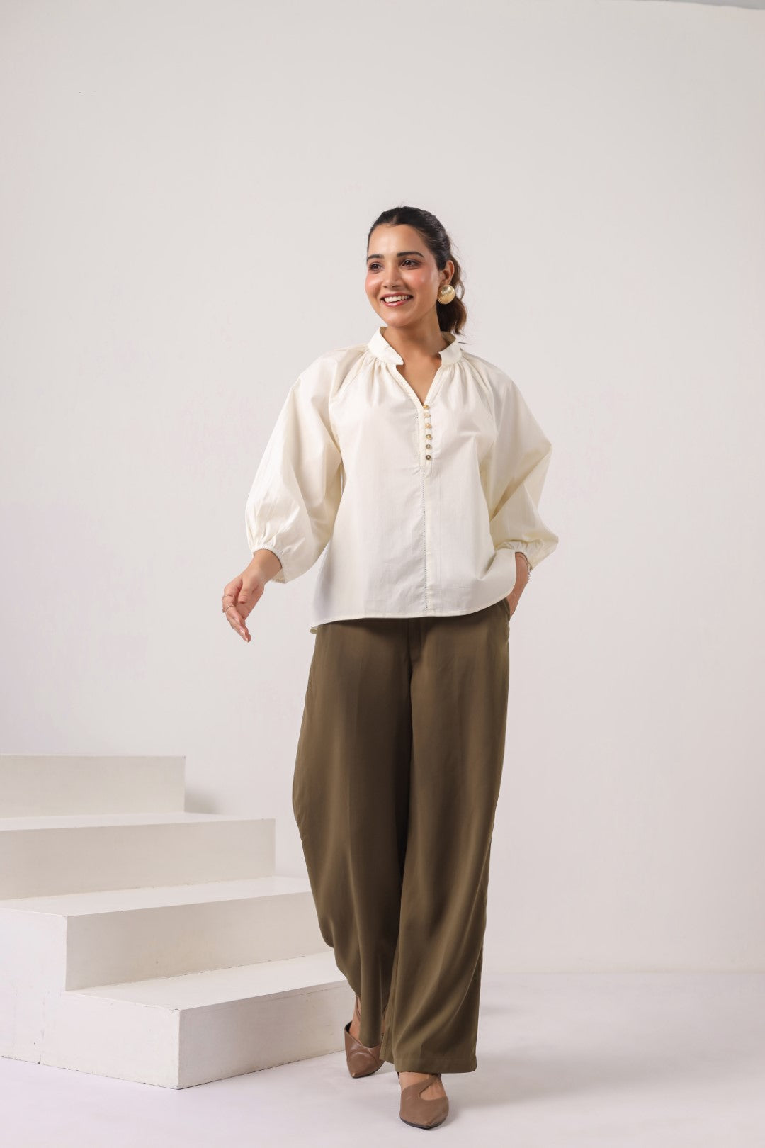 Women’s Off-White Cotton Poplin Top