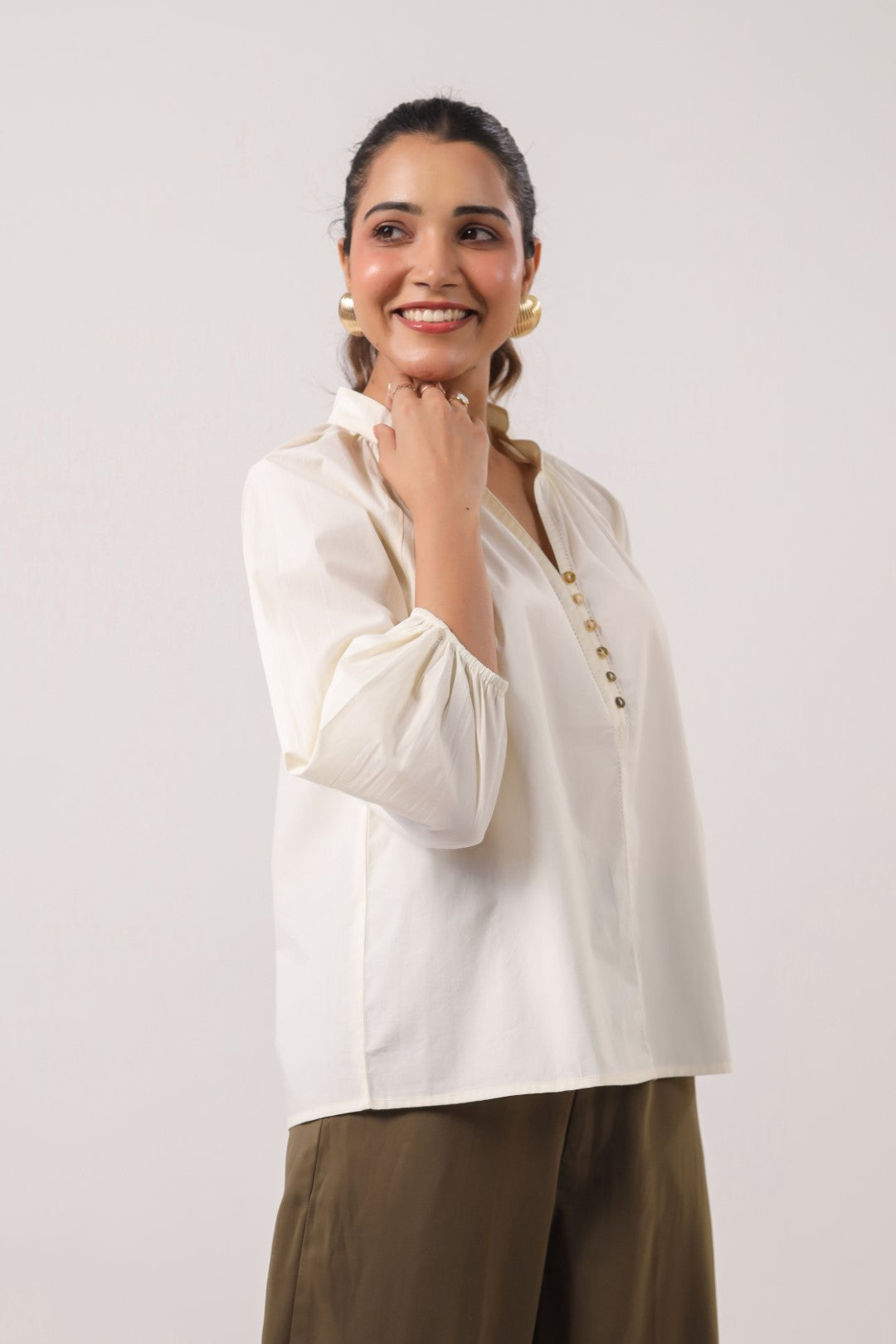 Women’s Off-White Cotton Poplin Top