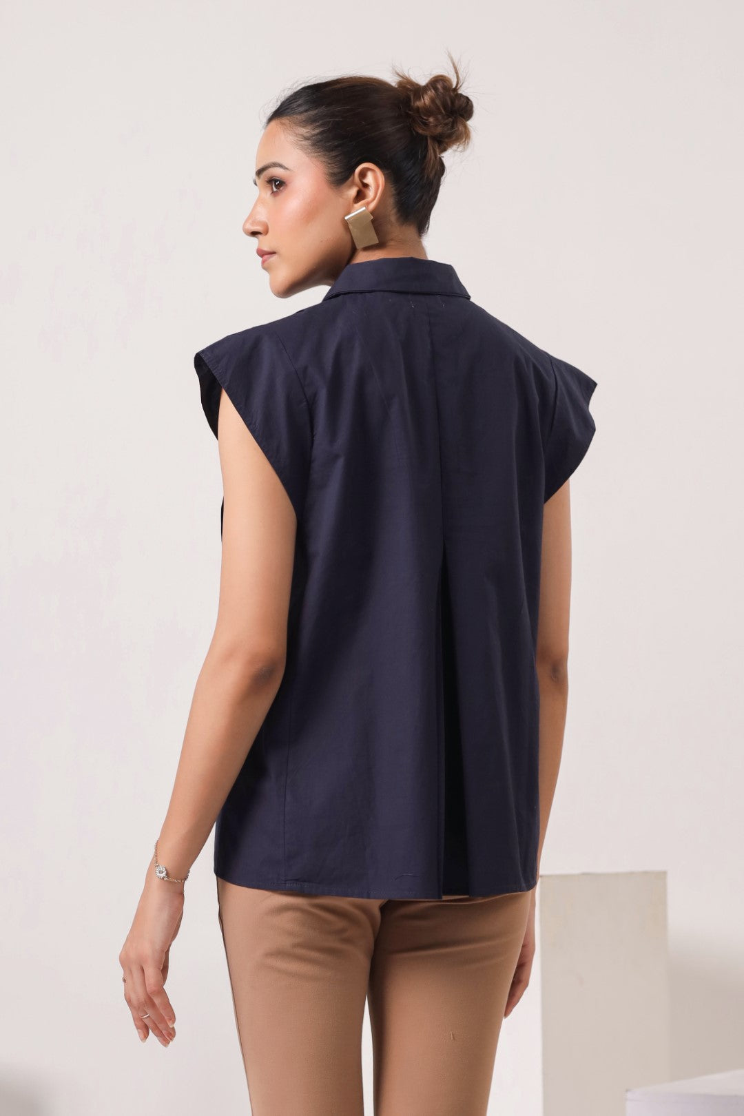 Women’s Navy Cotton Poplin Top