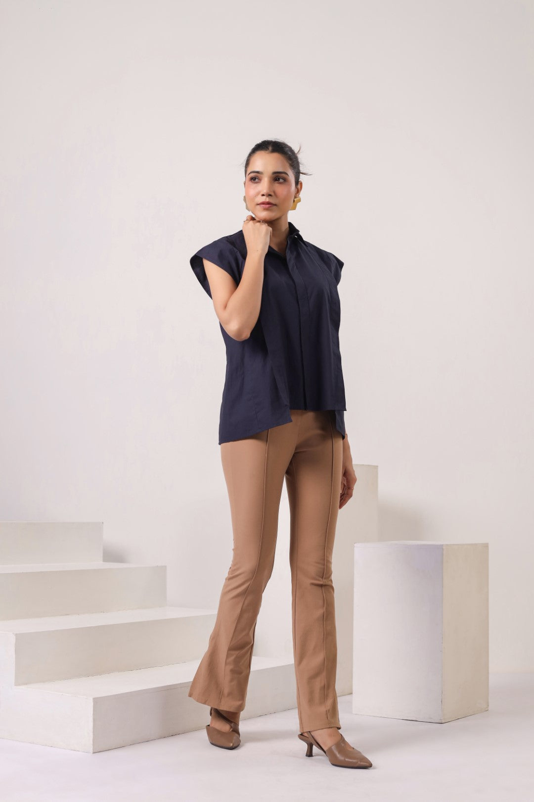 Women’s Navy Cotton Poplin Top