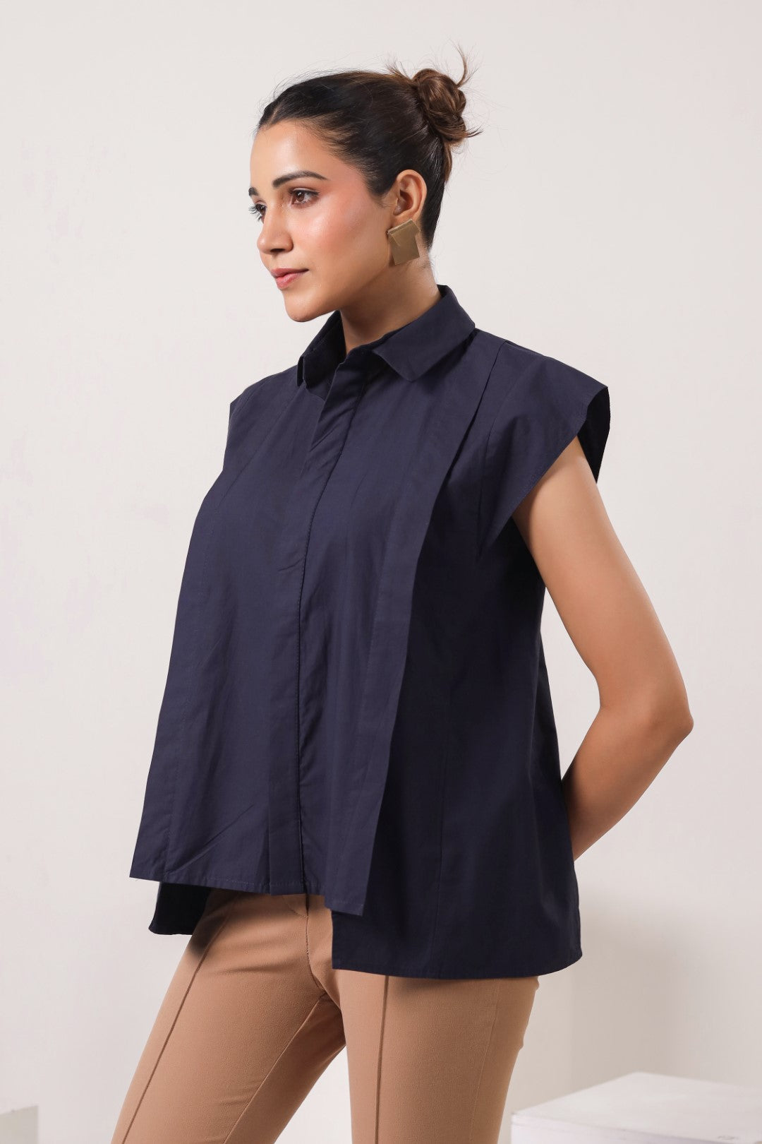 Women’s Navy Cotton Poplin Top
