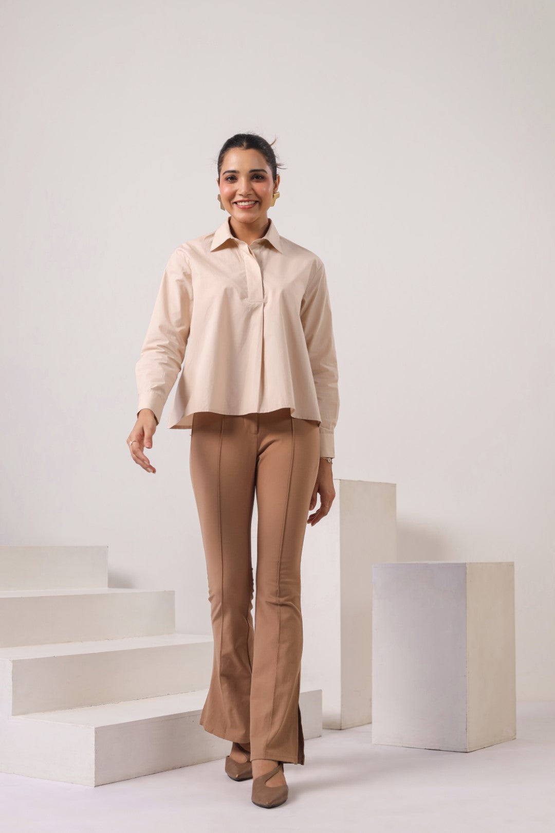 Women’s Beige Cotton Poplin Top