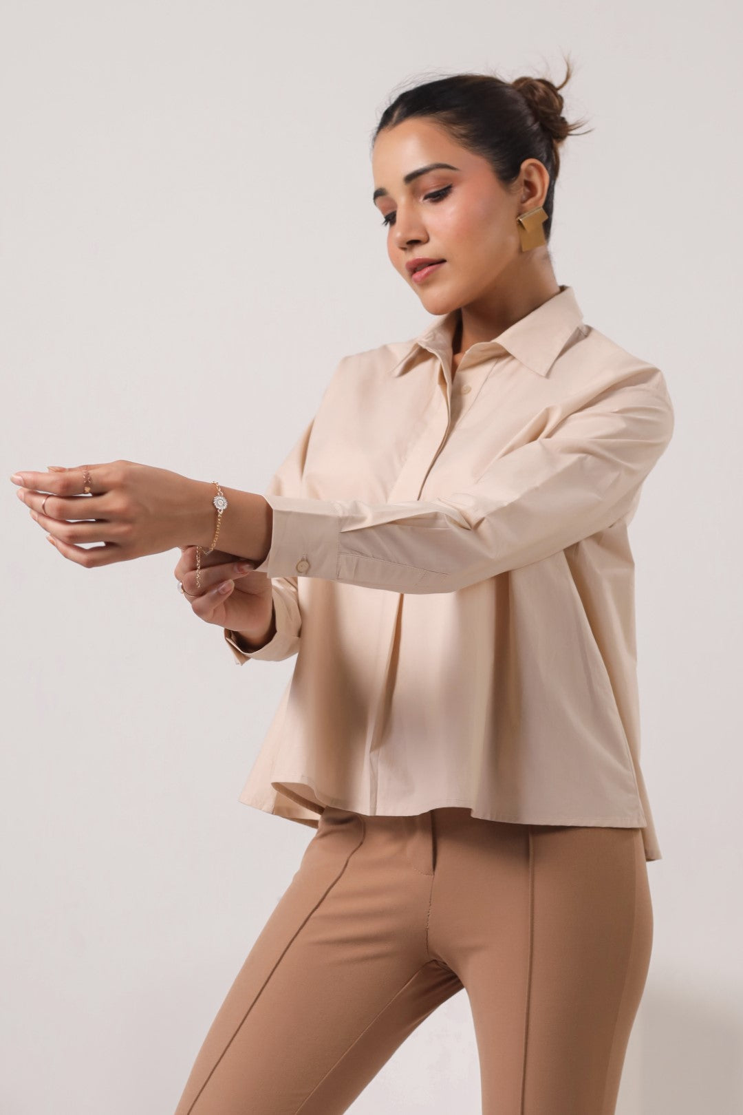 Women’s Beige Cotton Poplin Top