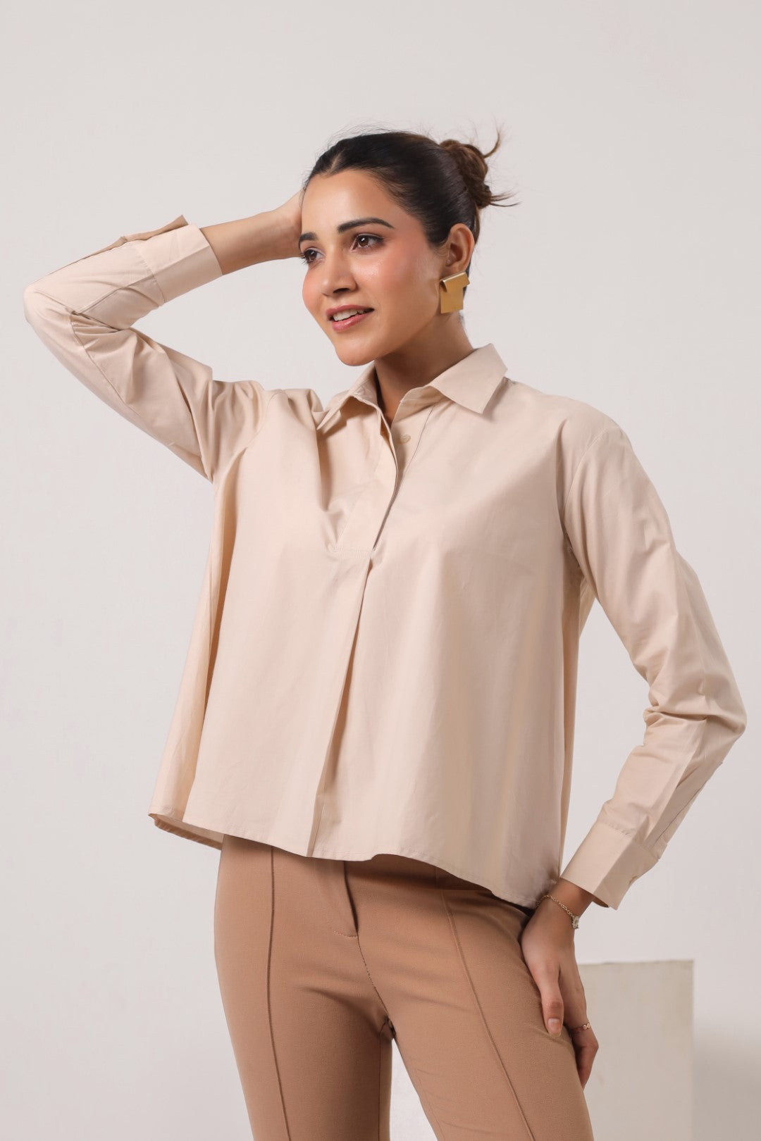 Women’s Beige Cotton Poplin Top
