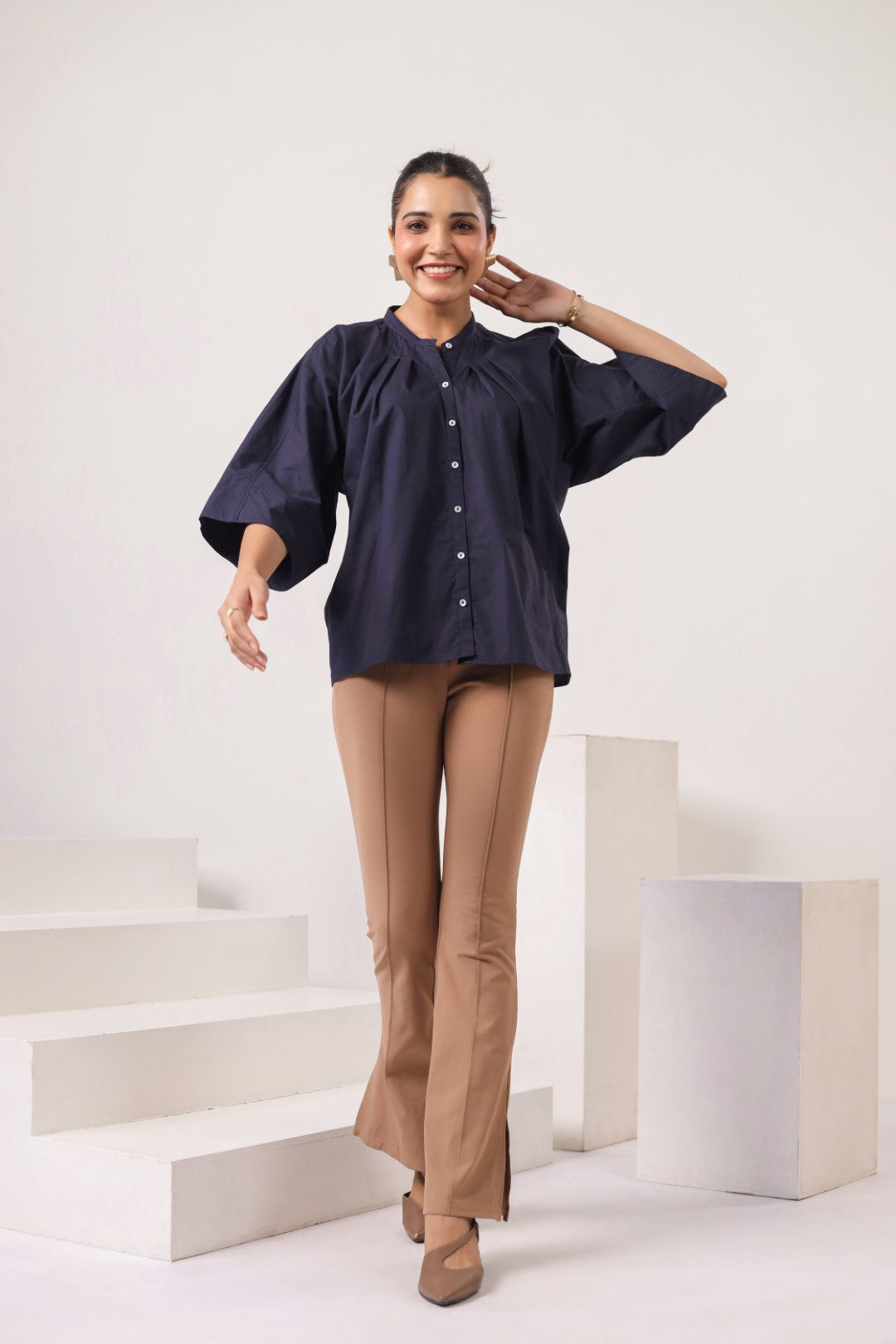 Women's navy cotton tops