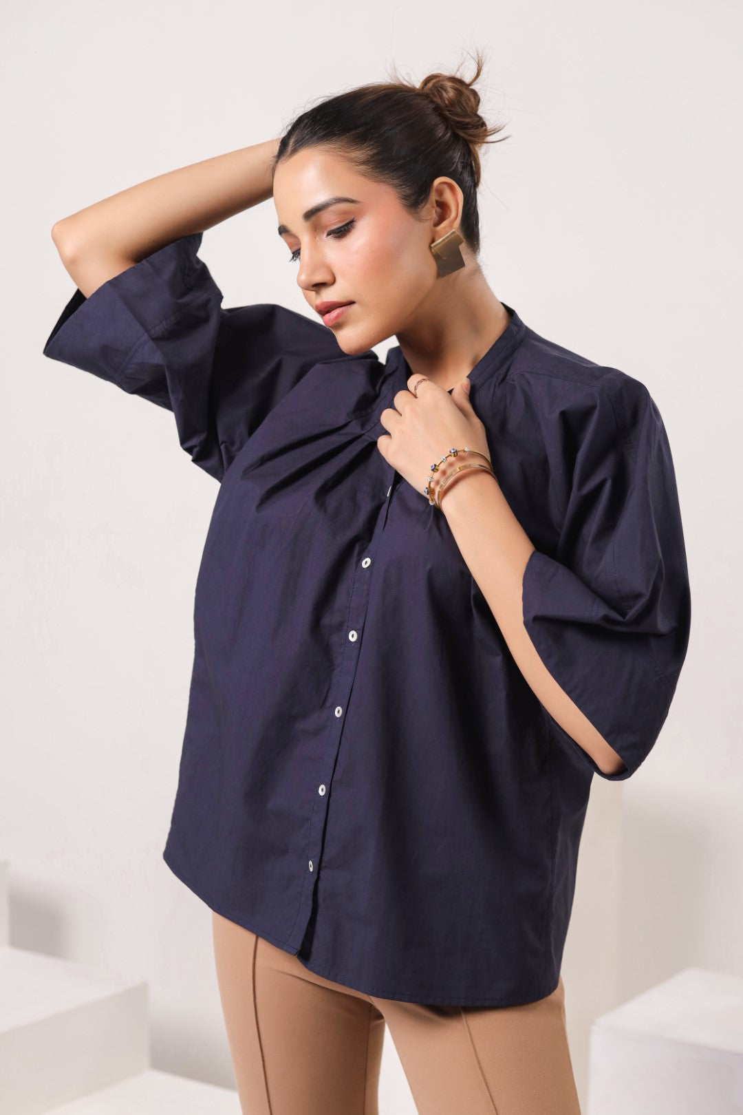 Women's navy cotton tops