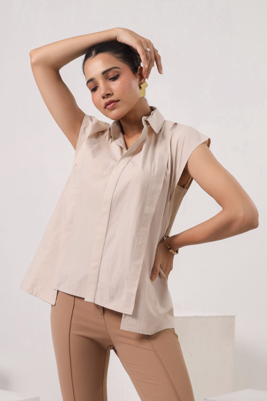 Women’s Beige Cotton Poplin Top