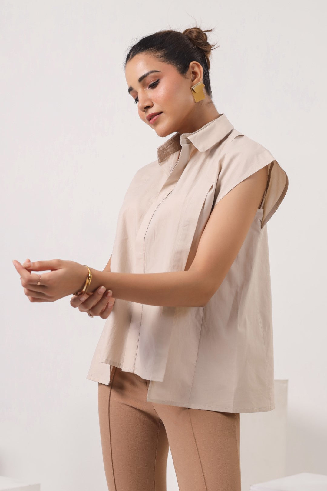 Women’s Beige Cotton Poplin Top