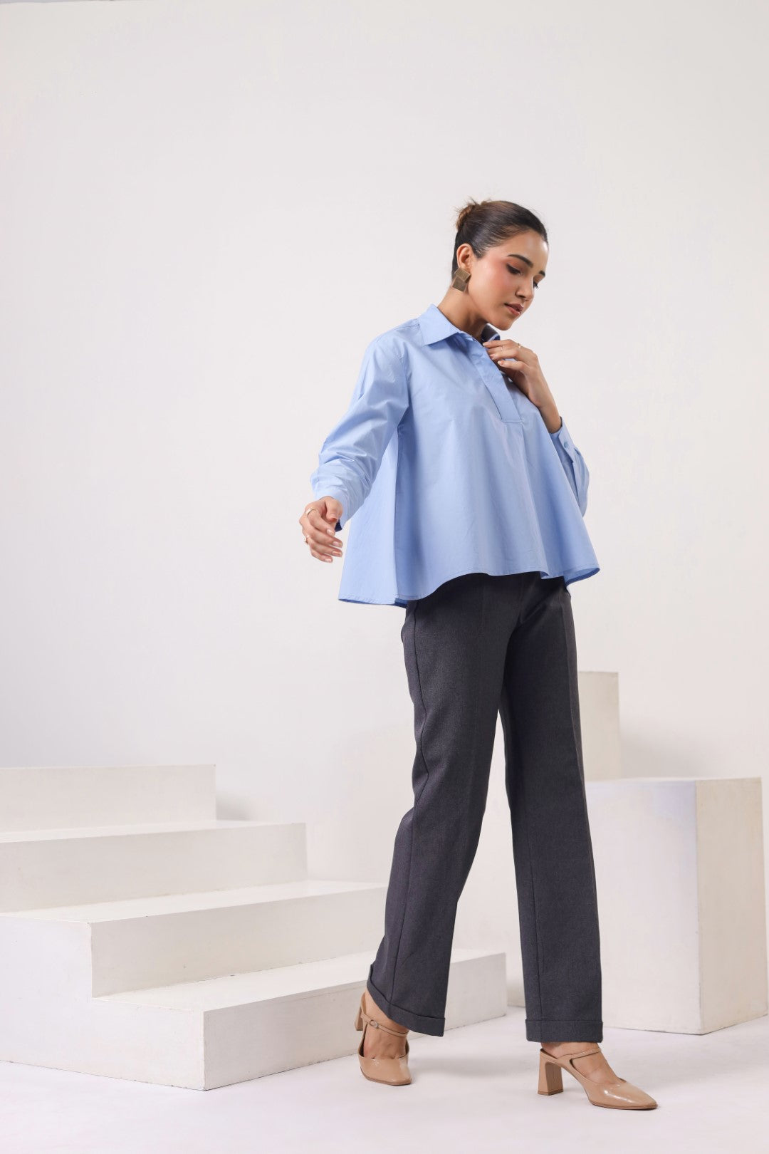 Women Blue Cotton Top