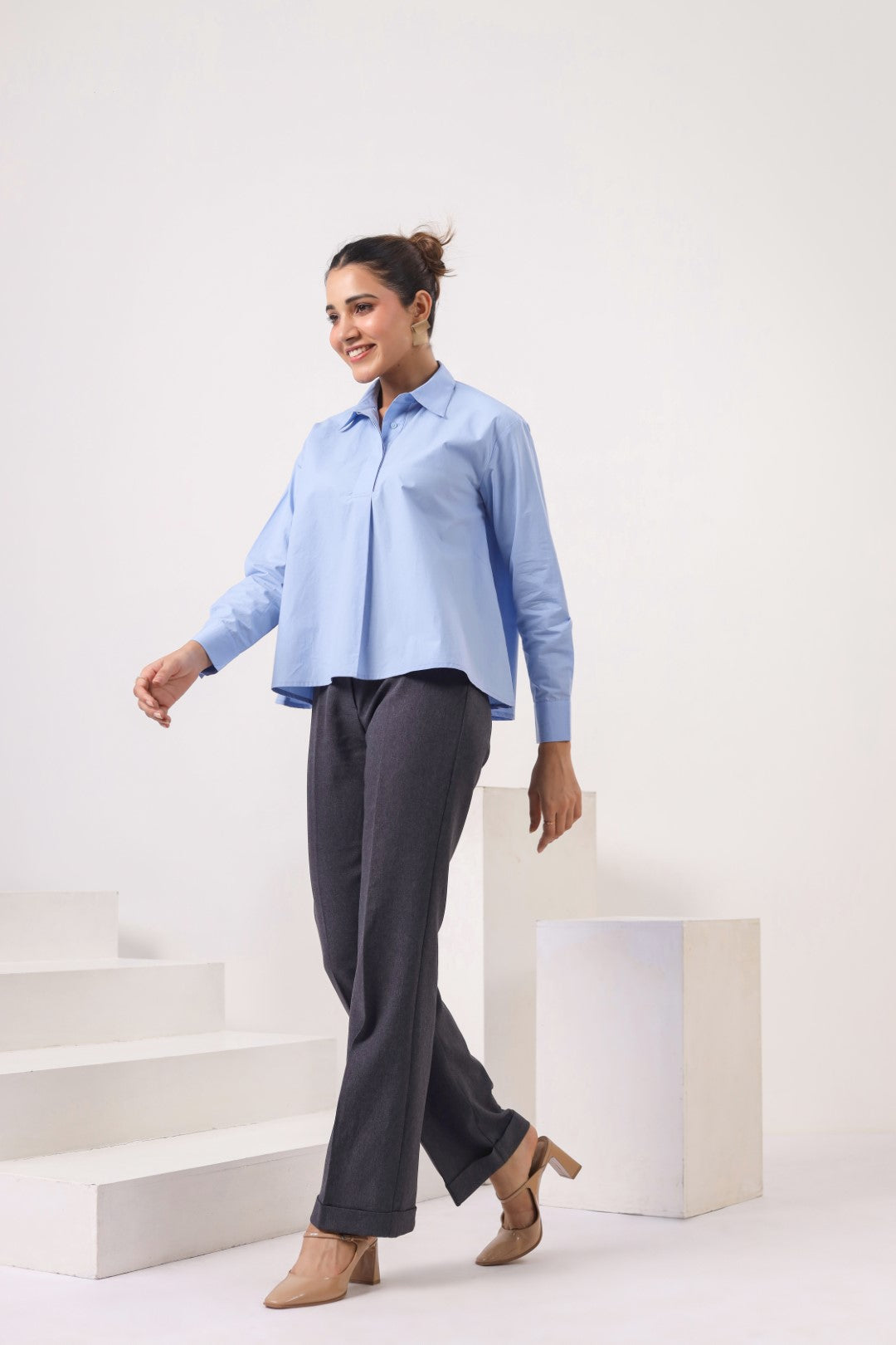 Women Blue Cotton Top