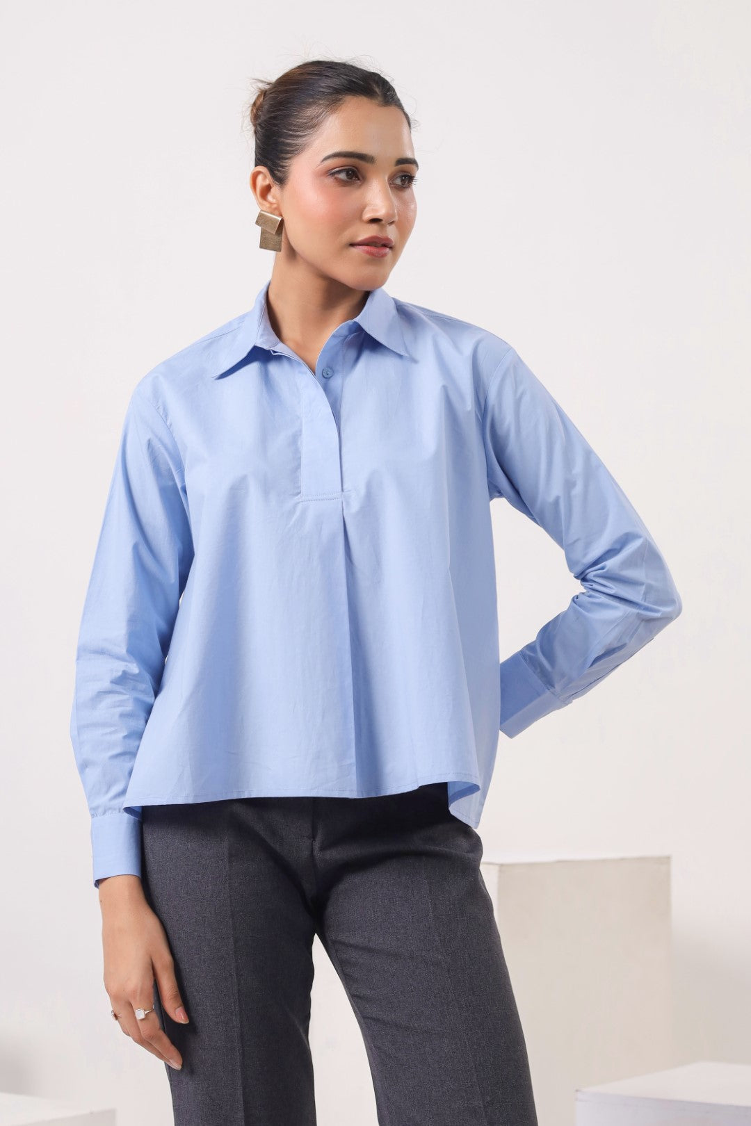Women Blue Cotton Top