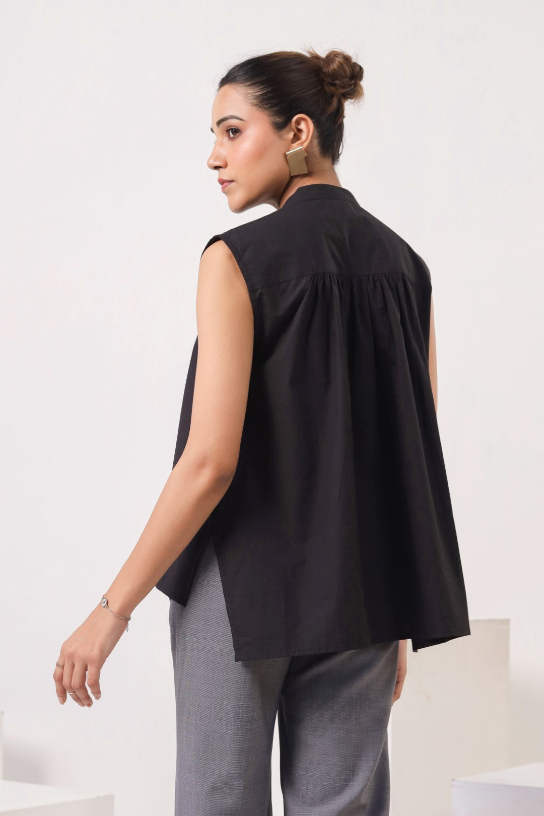 Women’s Black Cotton Poplin Top