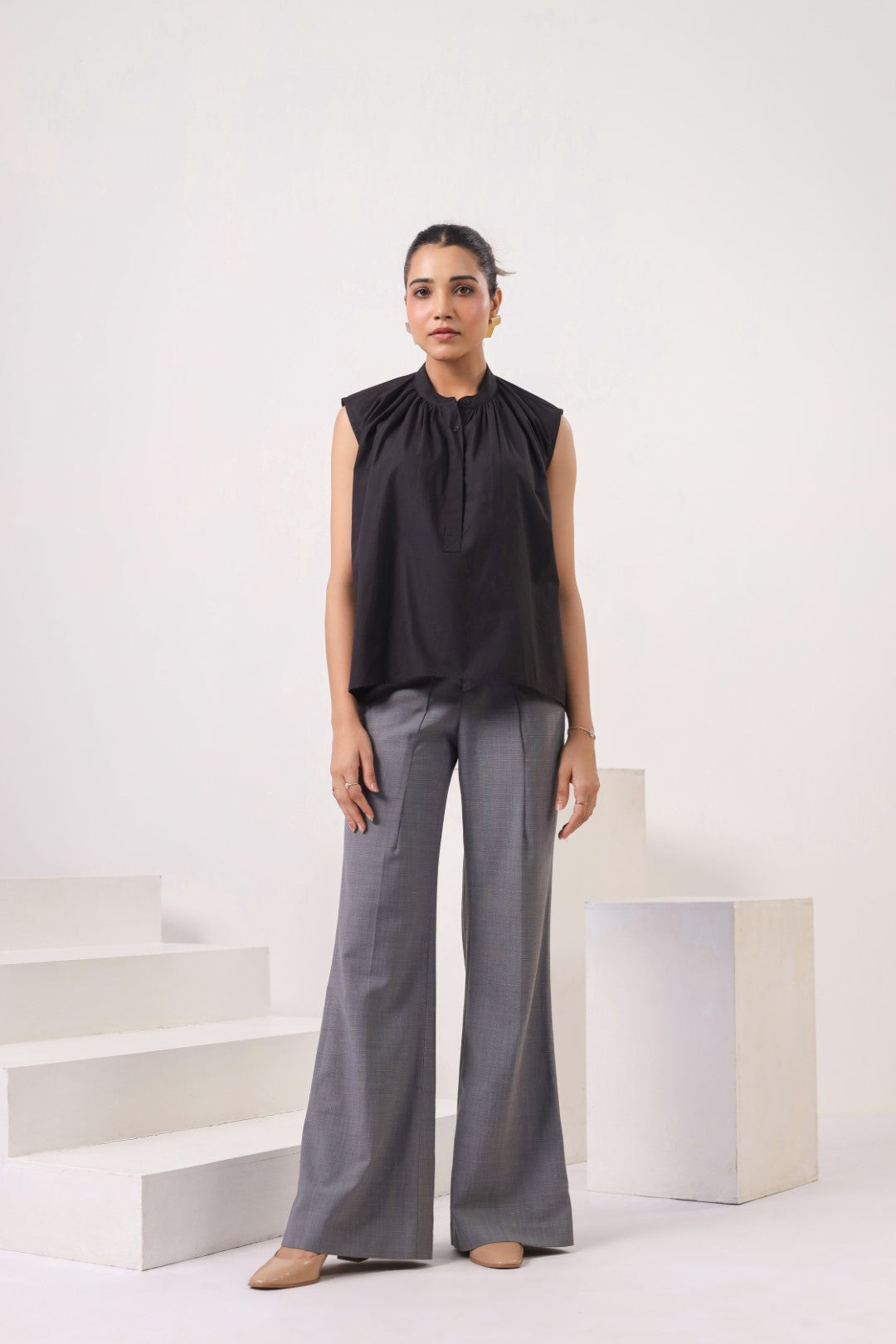 Women’s Black Cotton Poplin Top