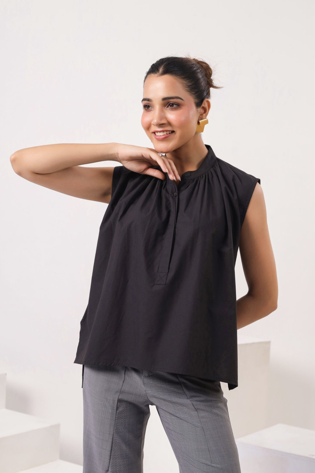 Women’s Black Cotton Poplin Top