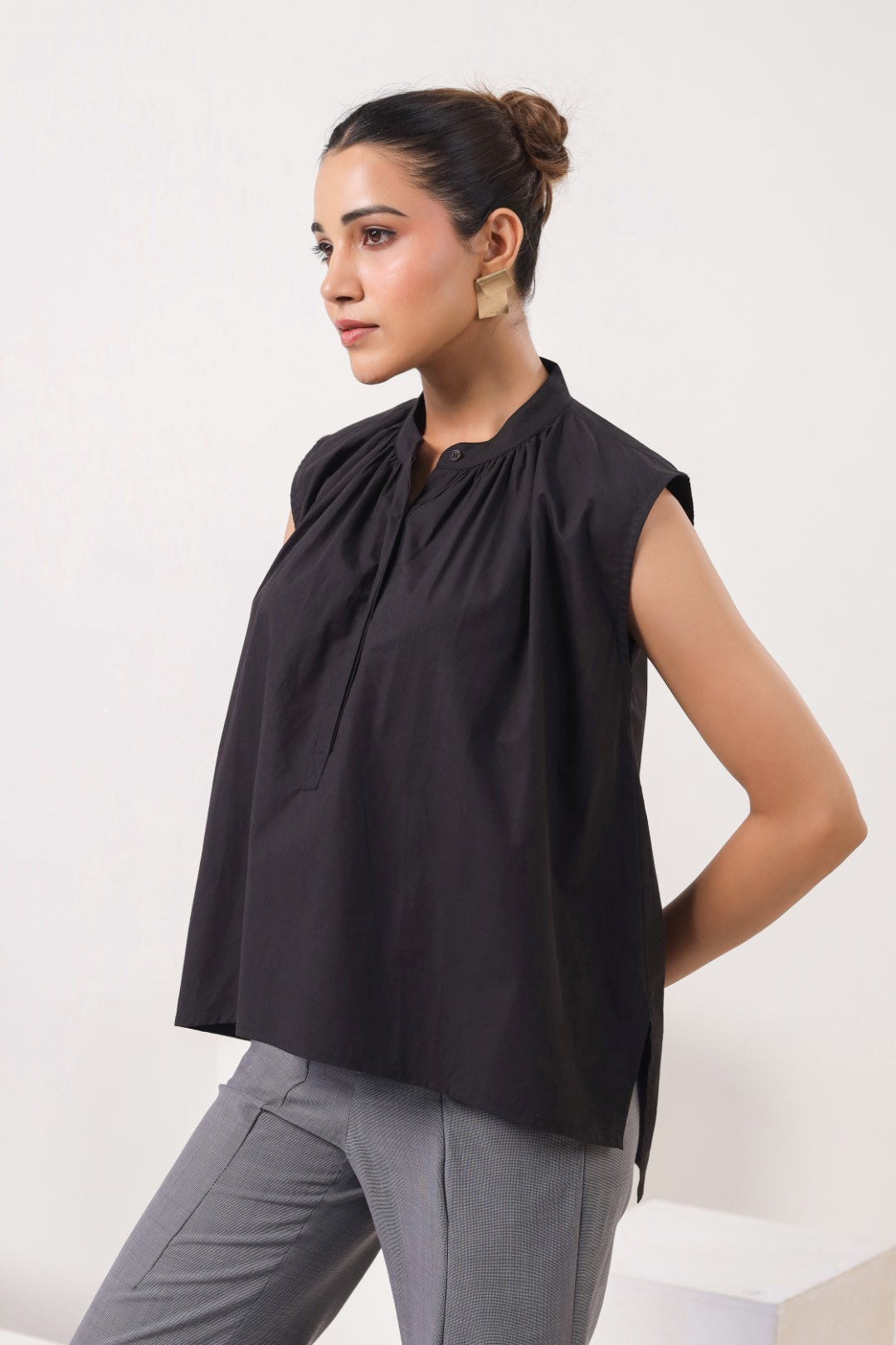 Women’s Black Cotton Poplin Top
