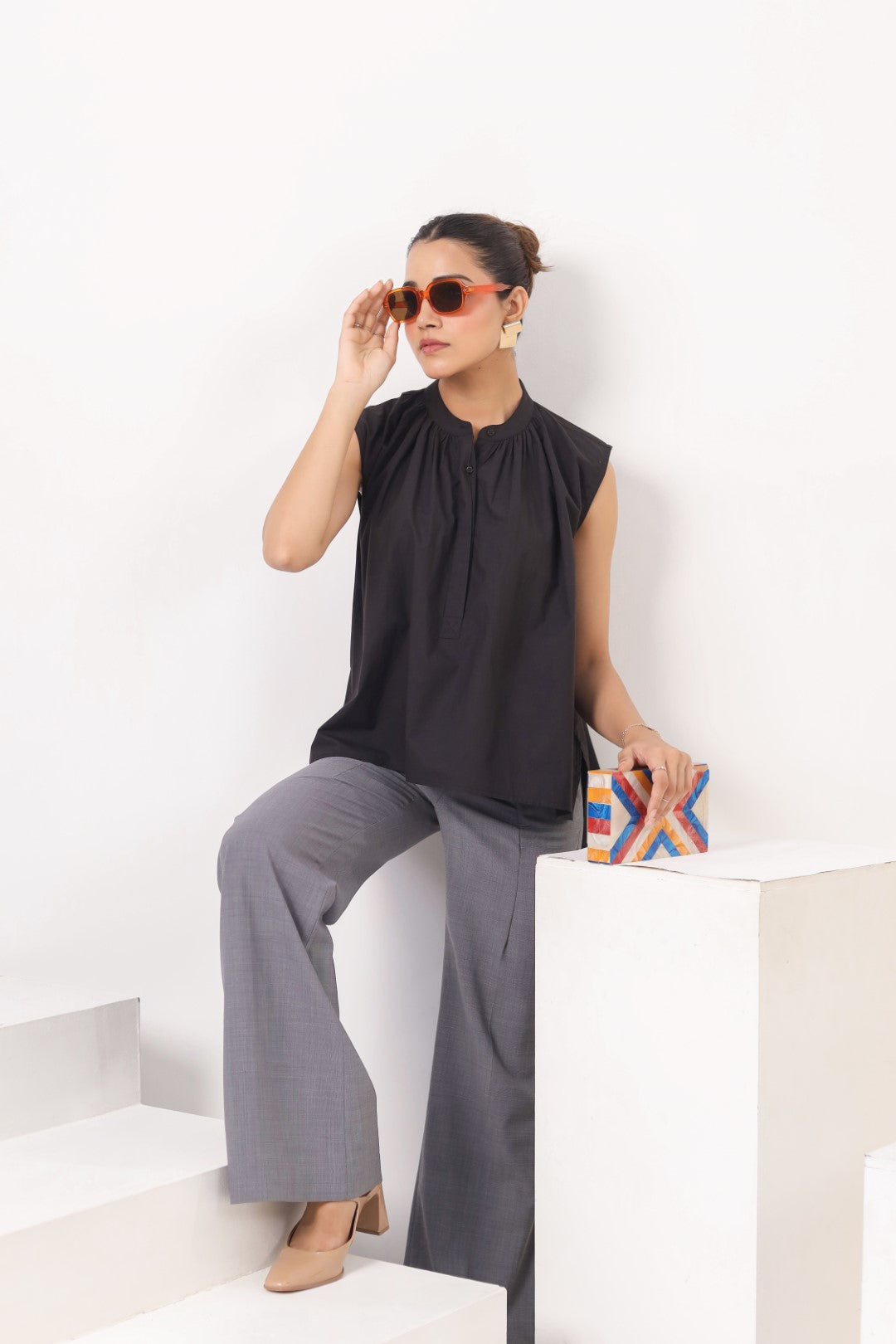 Women’s Black Cotton Poplin Top