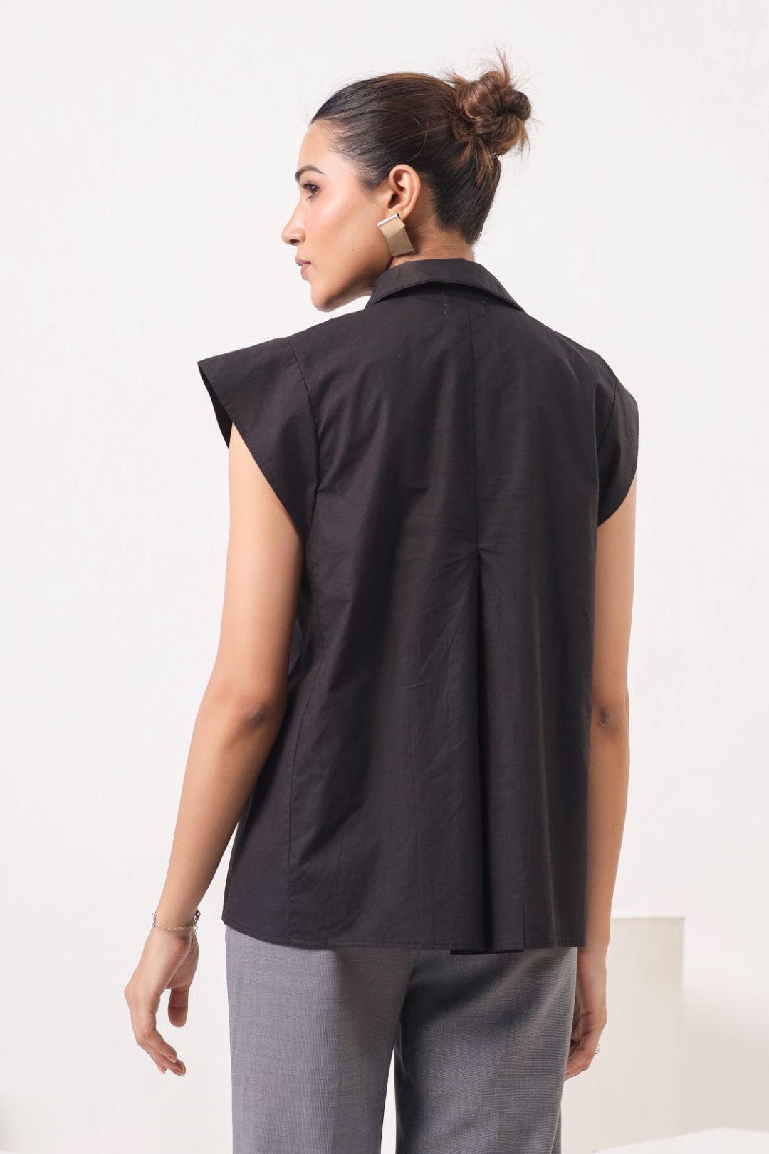 Women’s Black Cotton Poplin Top