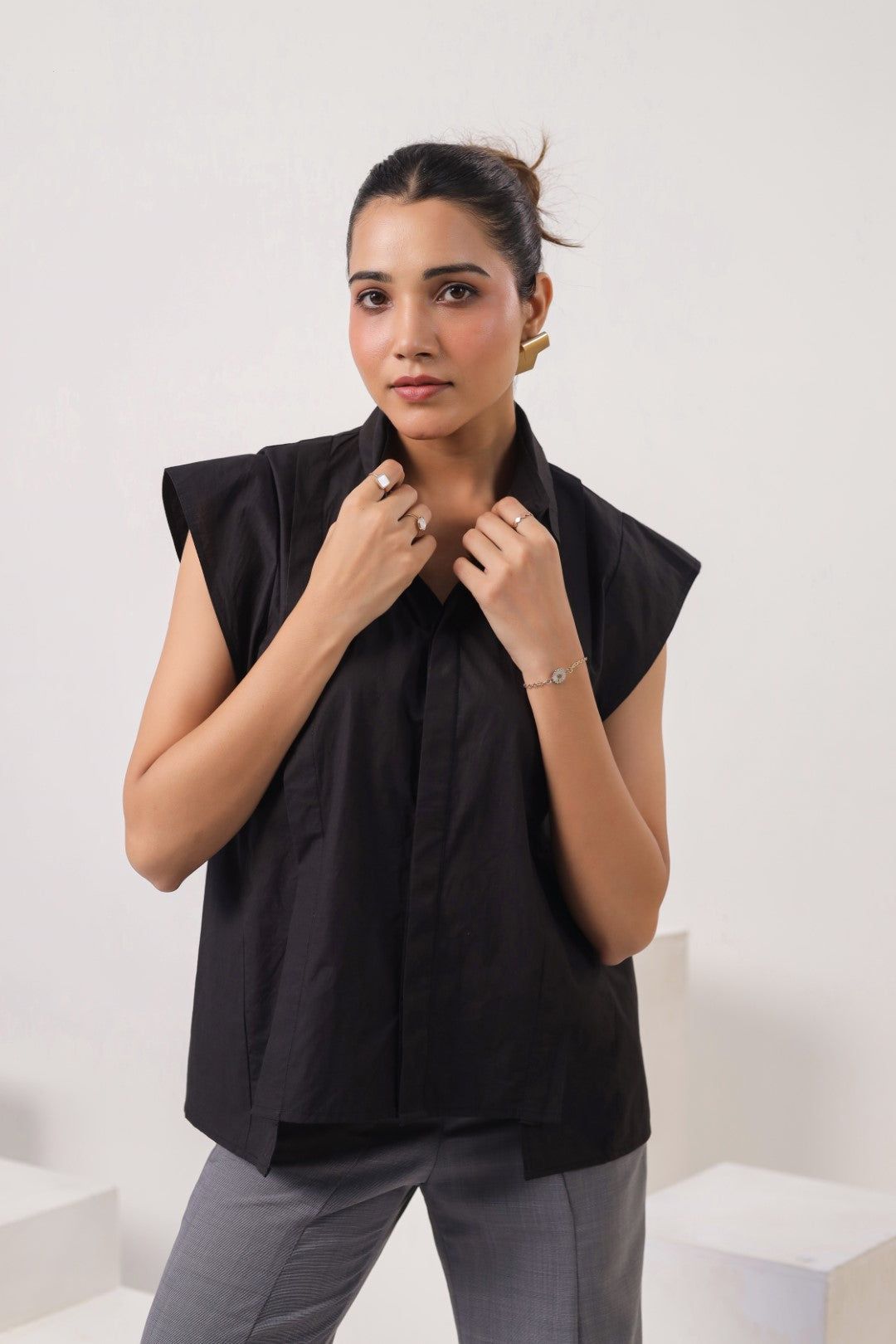 Women’s Black Cotton Poplin Top