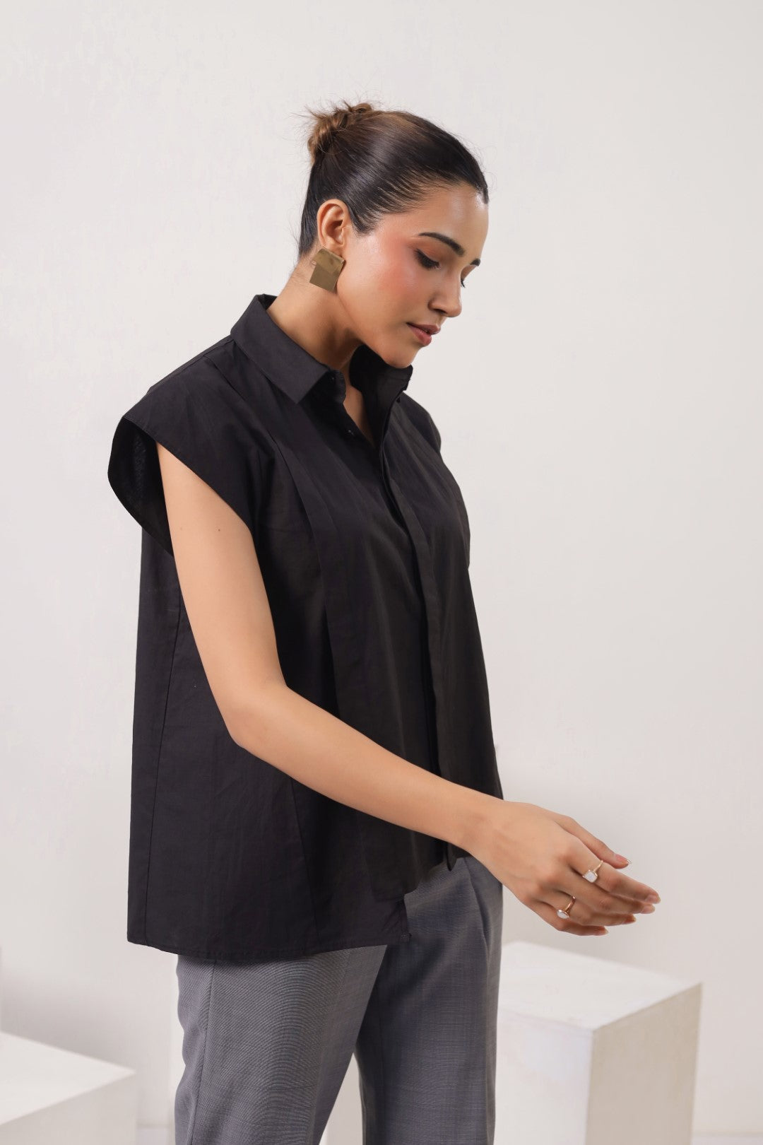 Women’s Black Cotton Poplin Top