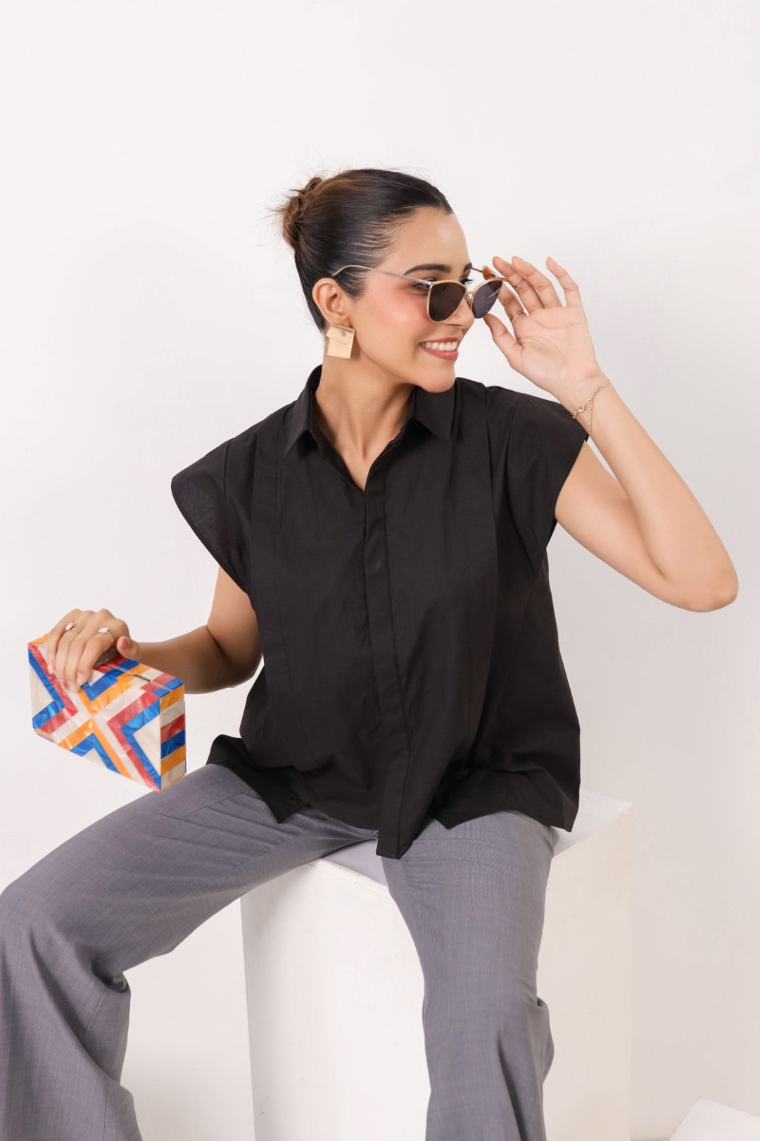 Women’s Black Cotton Poplin Top