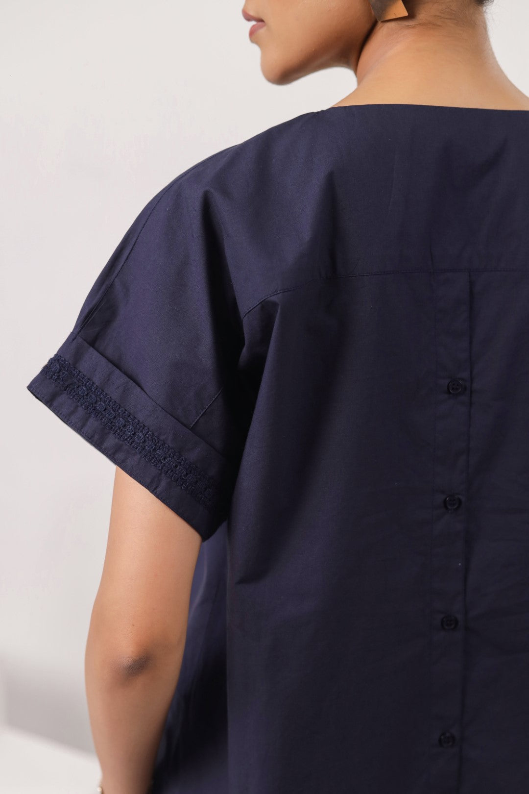 Women’s Navy Cotton Poplin Top