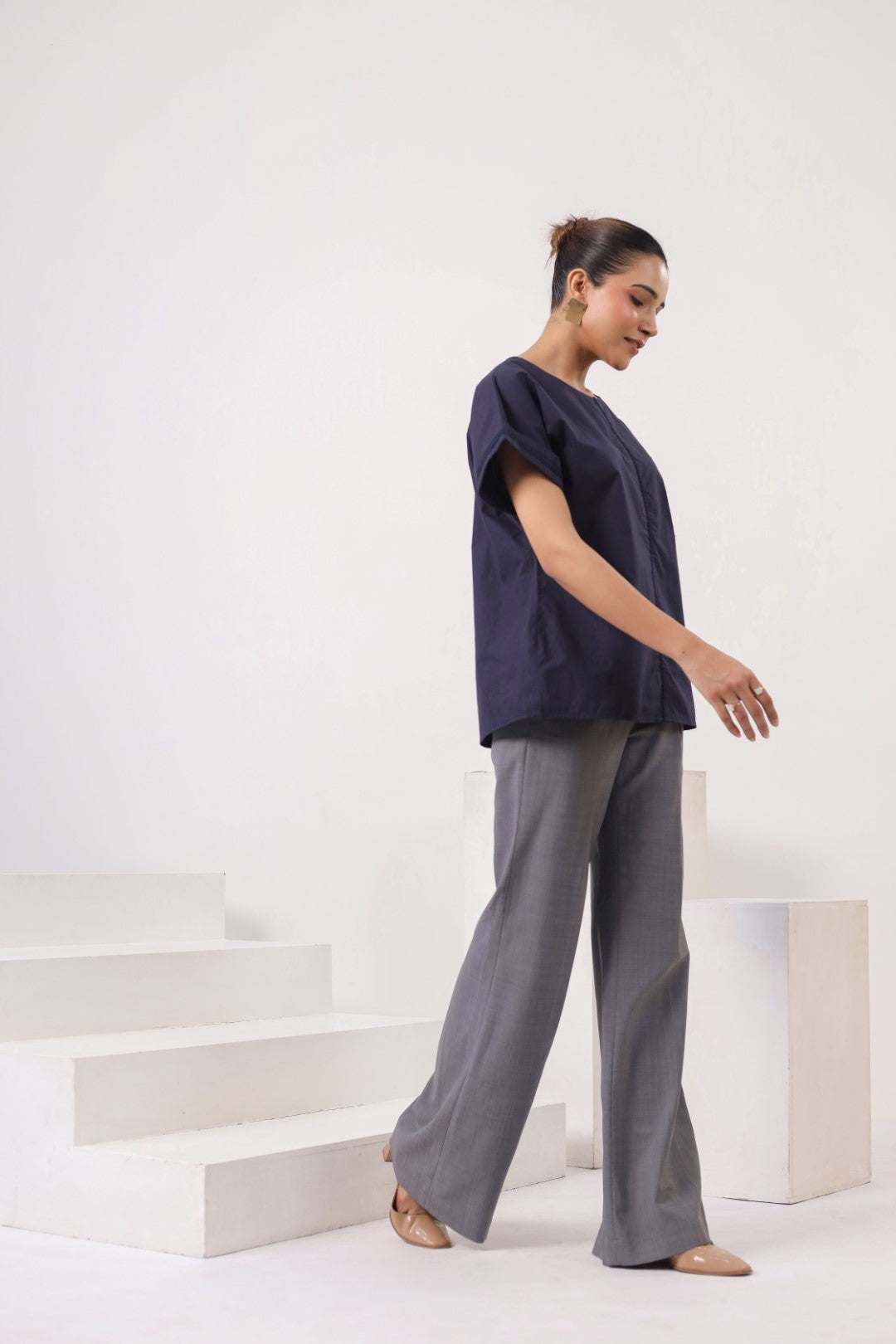 Women’s Navy Cotton Poplin Top