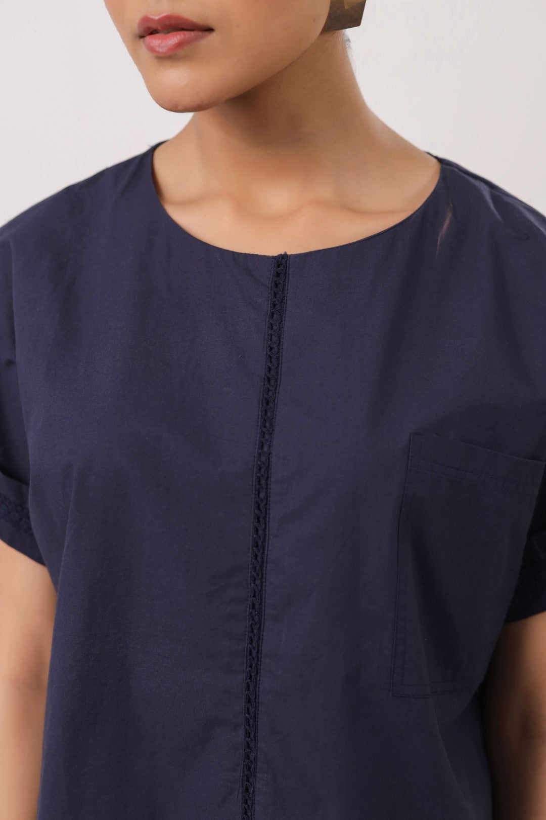 Women’s Navy Cotton Poplin Top