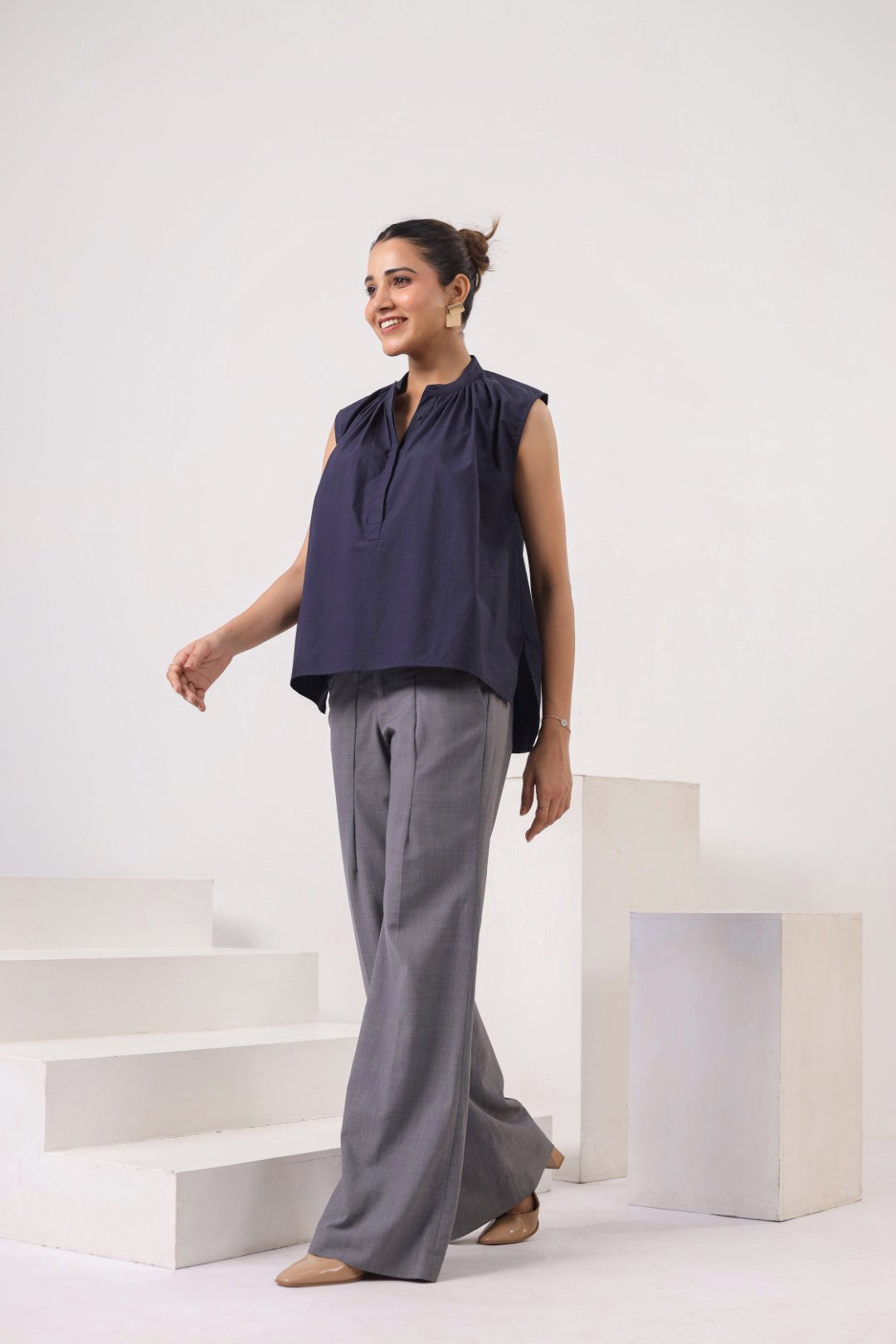 Women's Navy Blue  Cotton Top