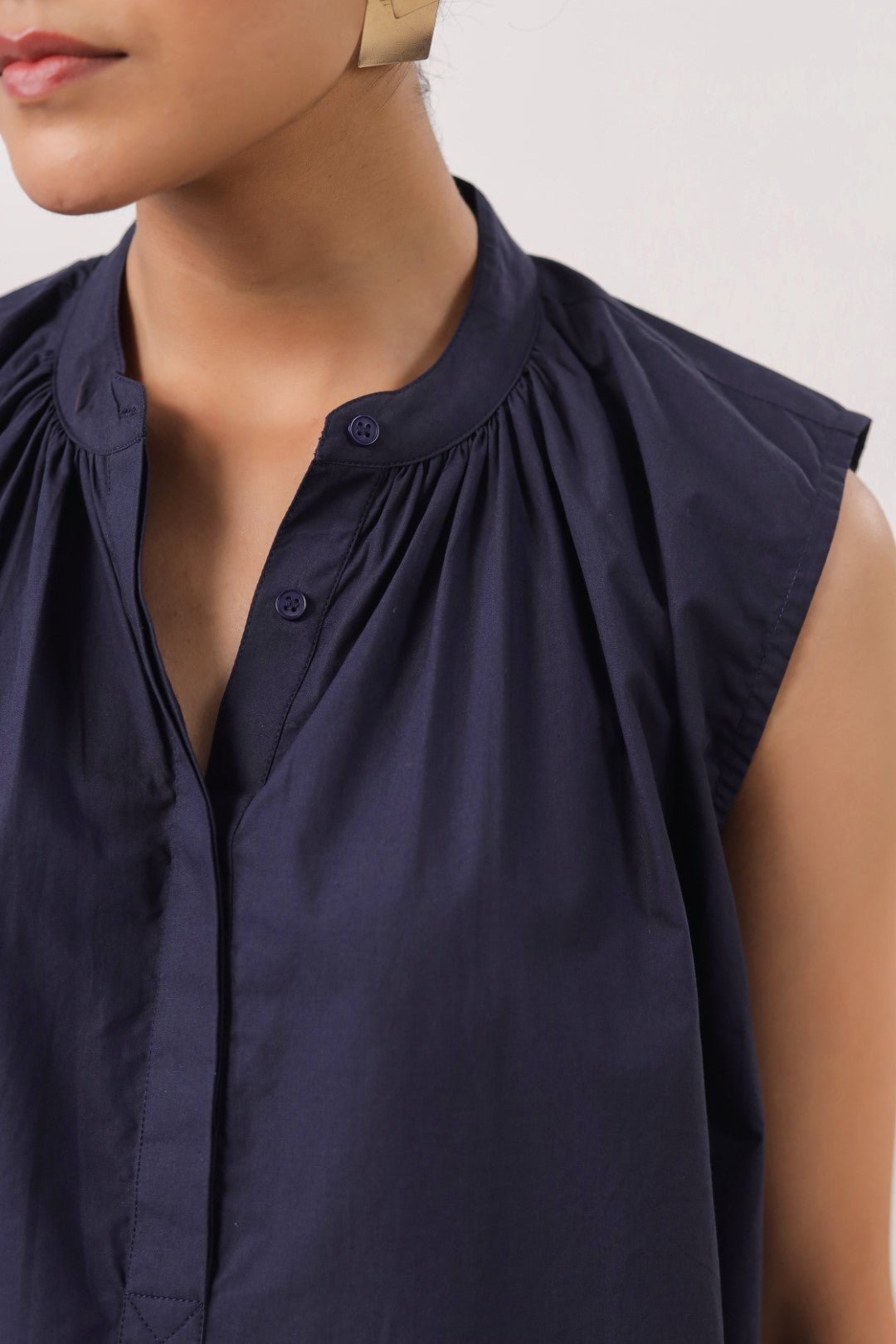 Women's Navy Blue  Cotton Top