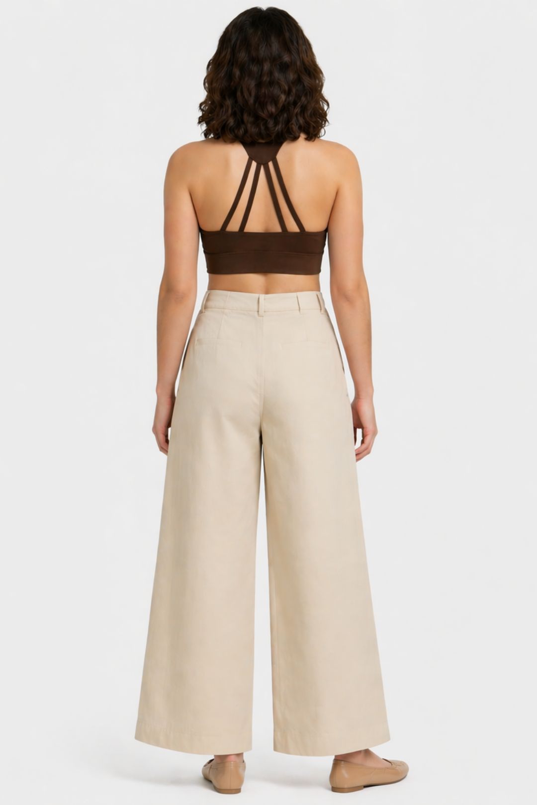 Women Beige Cotton Poplin Wide Leg Trouser | High Waist Straight Fit Pants