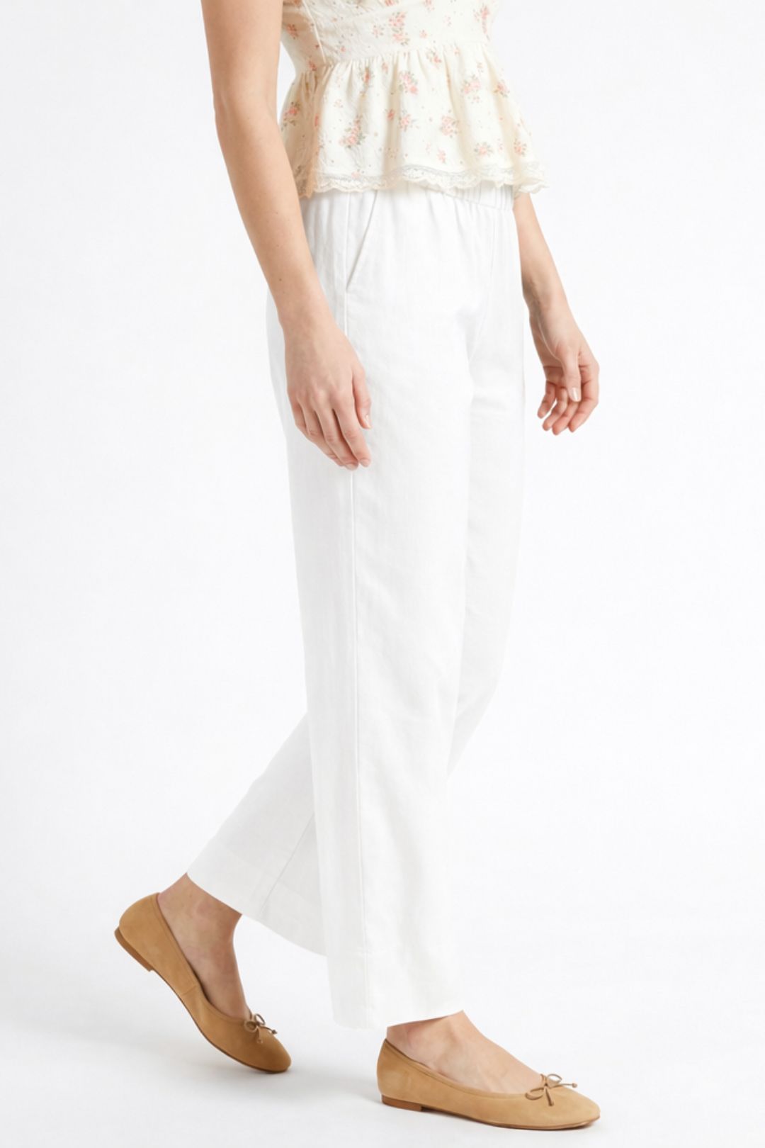 Women White Cotton Poplin Wide Leg Trouser High Waist Straight Fit Pants