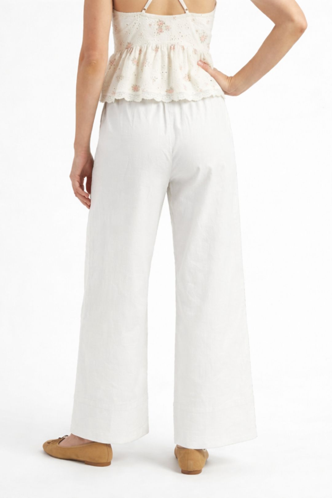 Women White Cotton Poplin Wide Leg Trouser High Waist Straight Fit Pants