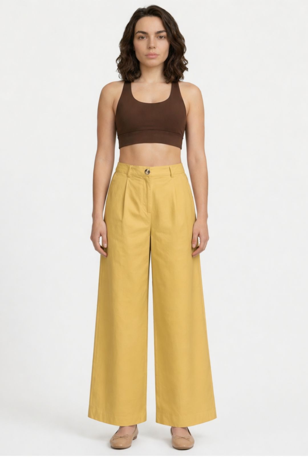 Women Mustard Yellow Cotton Poplin Wide Leg Trouser High Waist Straight Fit Pants