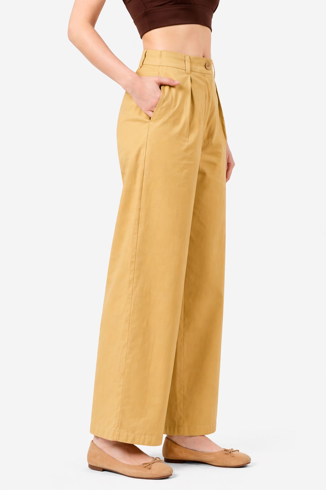 Women Mustard Yellow Cotton Poplin Wide Leg Trouser High Waist Straight Fit Pants