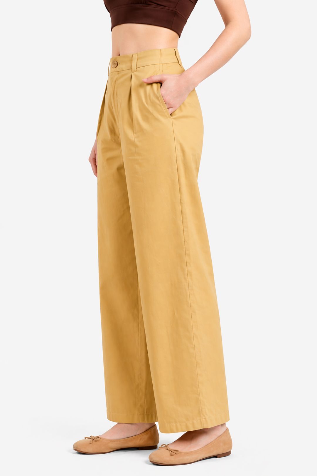 Women Mustard Yellow Cotton Poplin Wide Leg Trouser High Waist Straight Fit Pants
