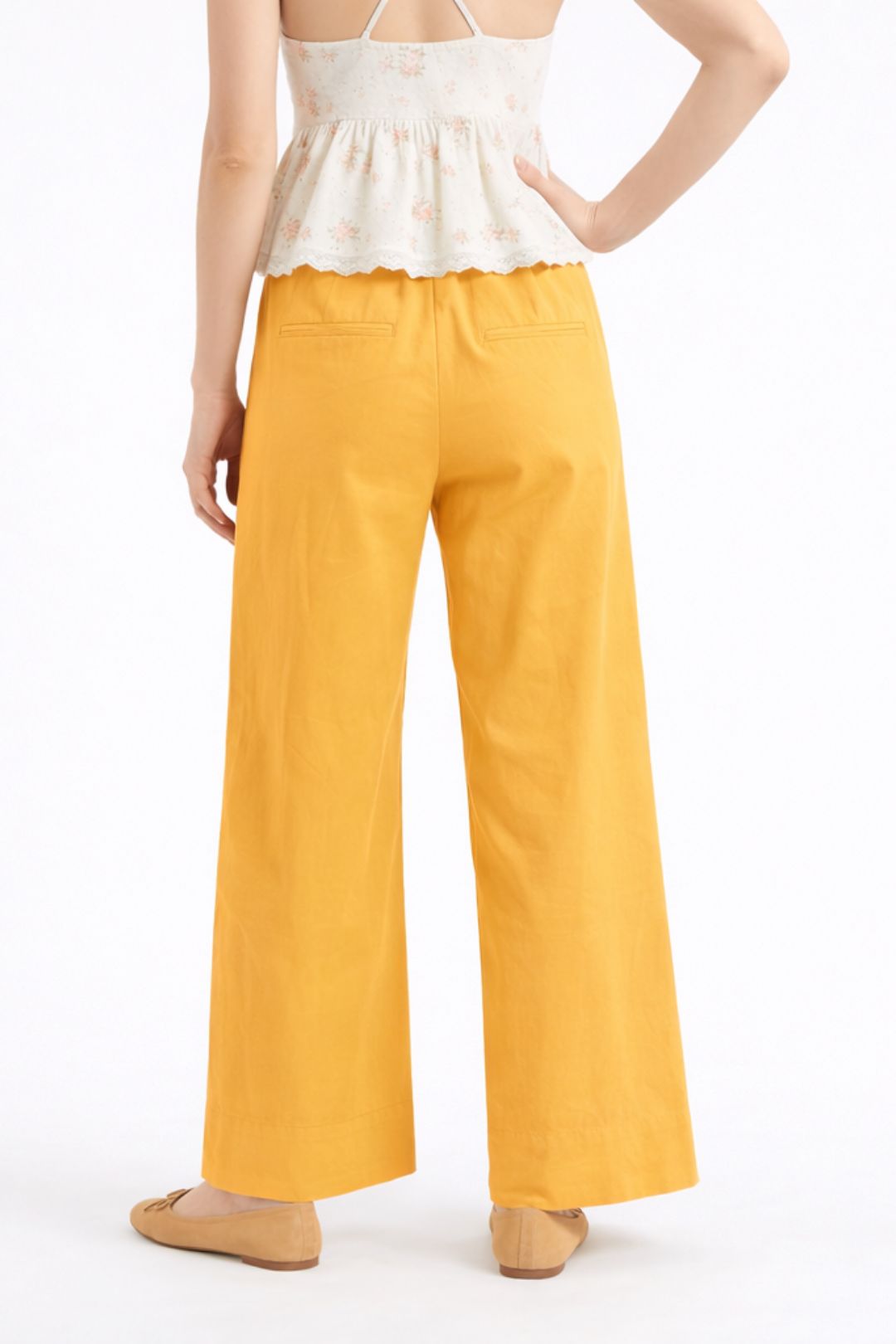 Women Mustard Yellow Cotton Poplin Wide Leg Trouser High Waist Straight Fit Pants