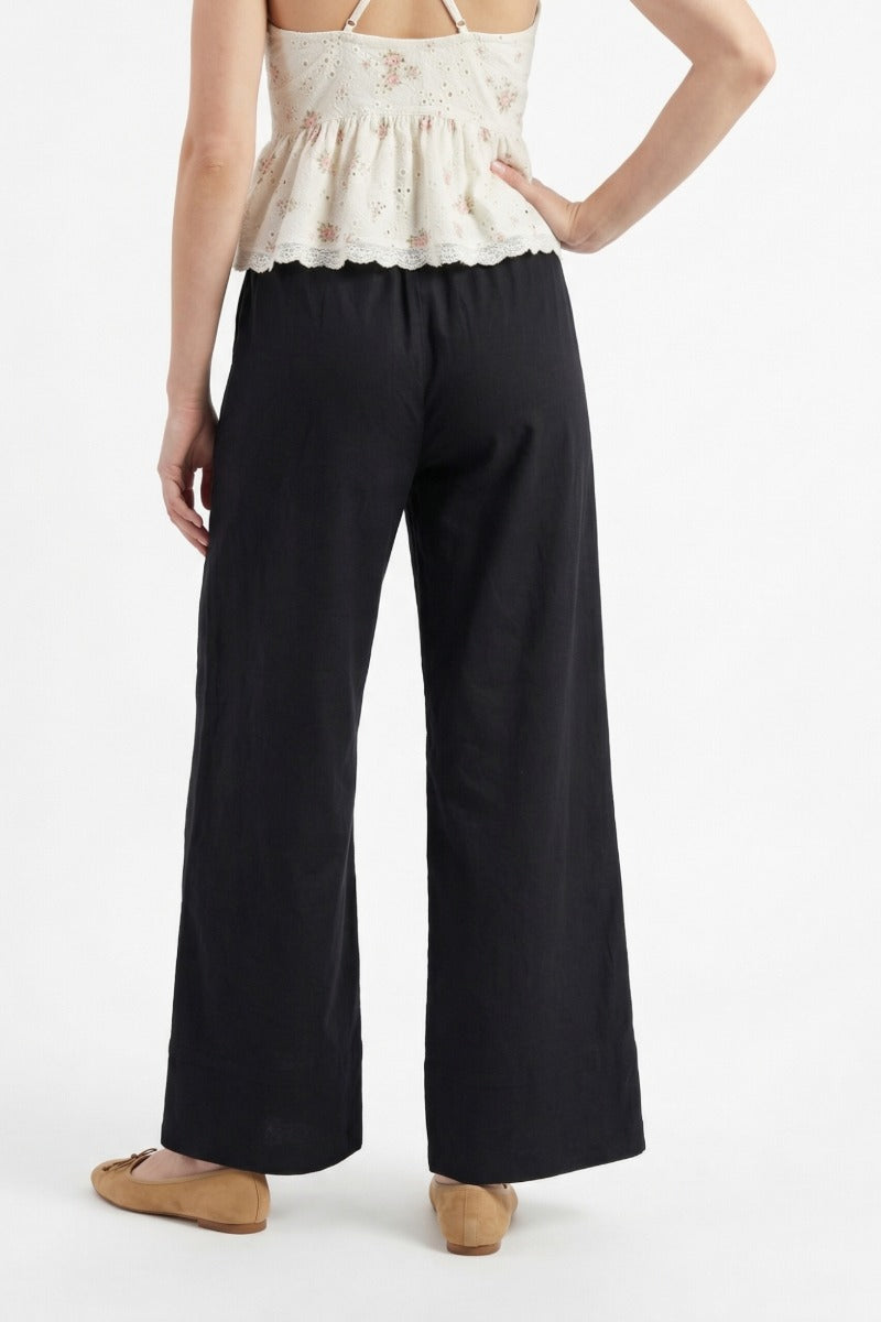 Women Black Cotton Poplin Wide Leg Trouser | High Waist Straight Fit Pants