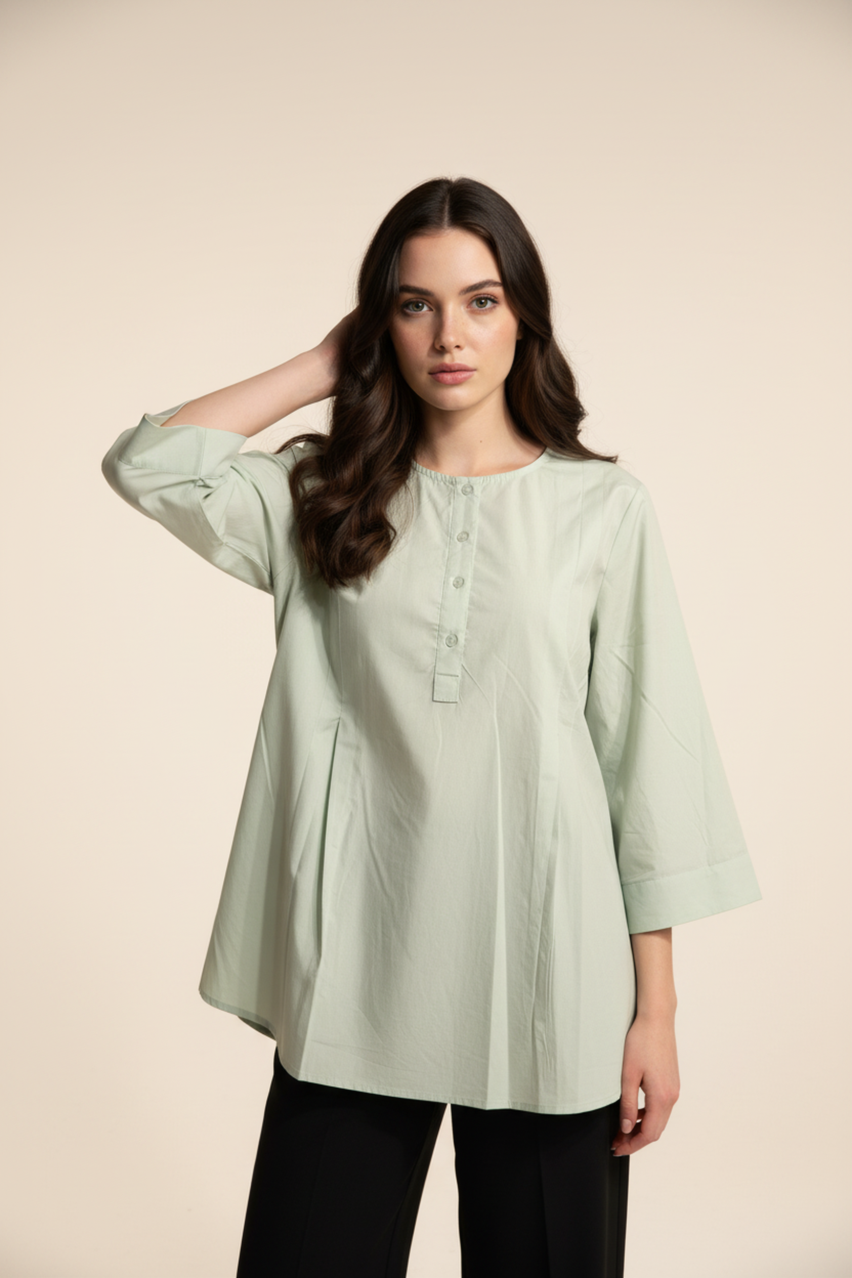 Women’s Solid A-Line Cotton Tunic – Pastel Mint Green