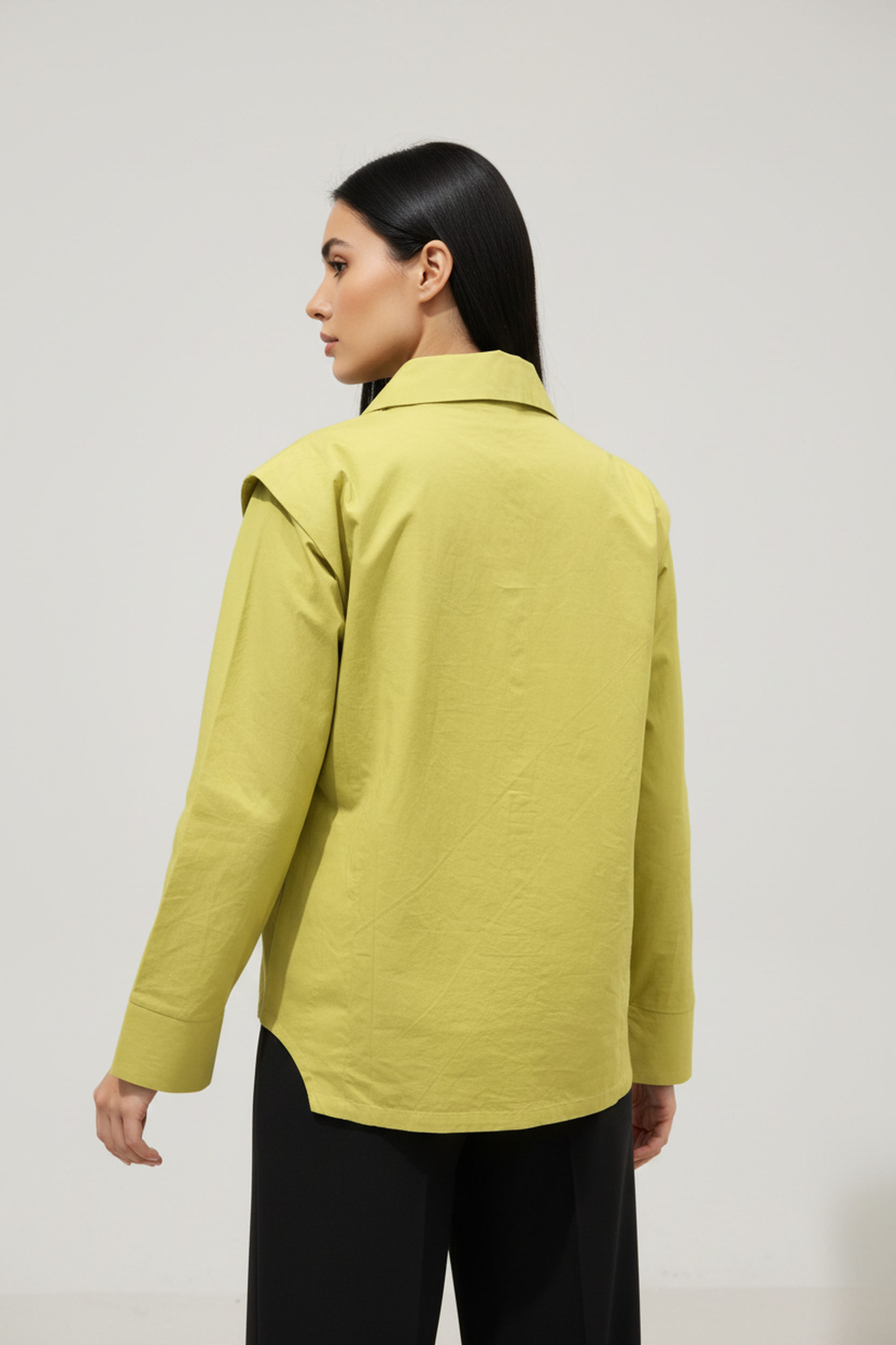 Women’s Olive Green Cotton Poplin Oversized Shirt – Minimal Concealed Placket, Full Sleeves, Relaxed Fit